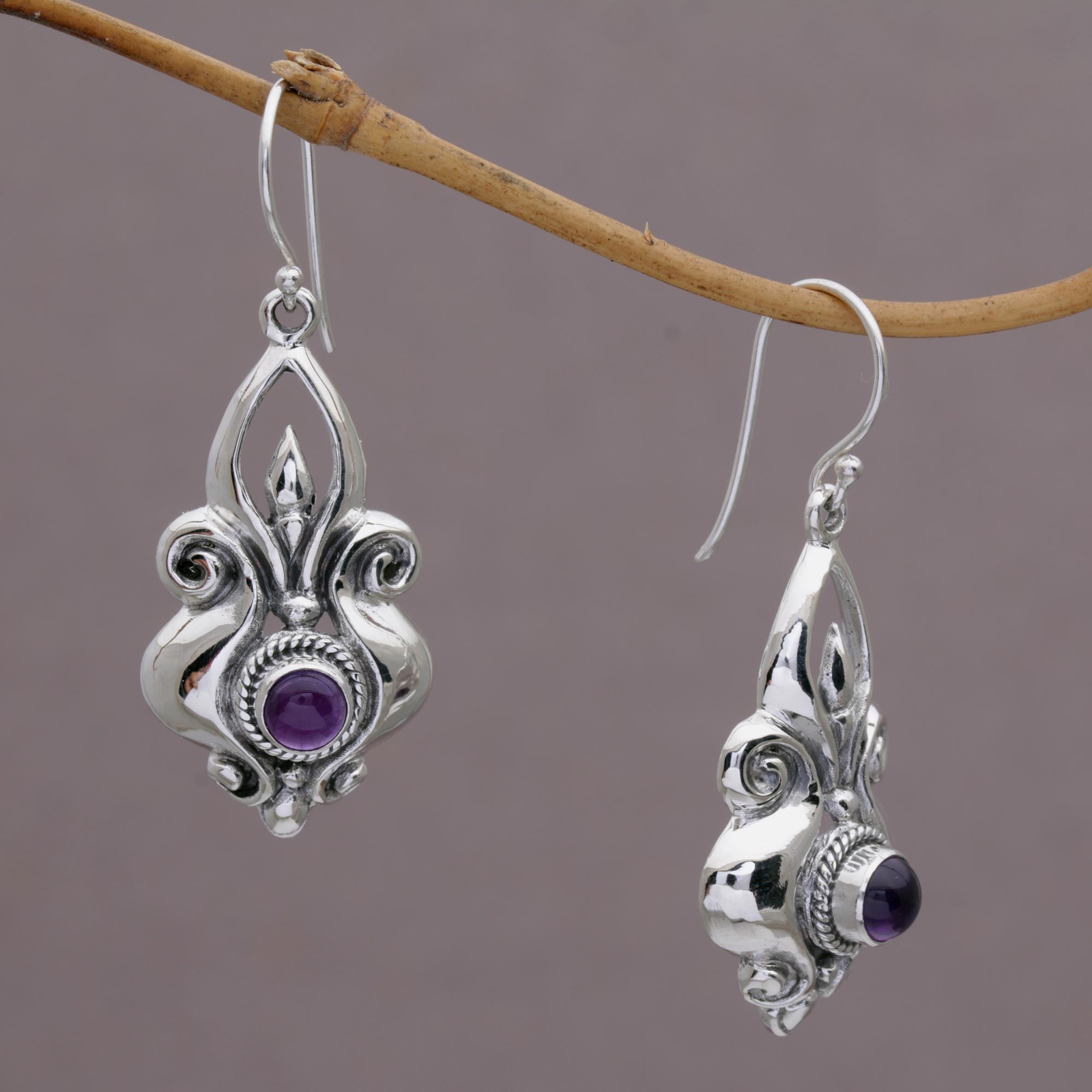 Premium Amethyst Sterling Silver Dangle Earrings – Handcrafted Elegance from Indonesia