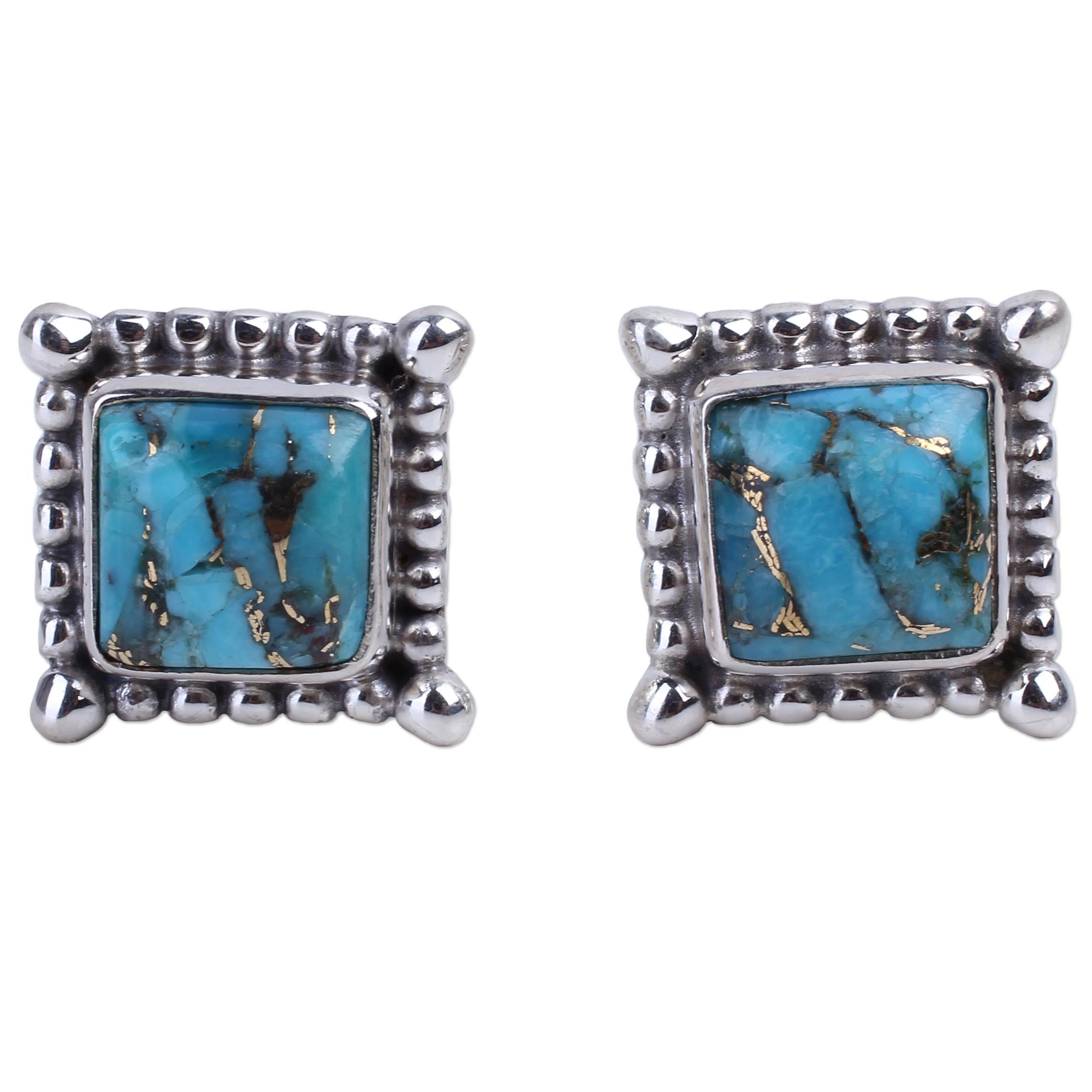 Premium Turquoise Sterling Silver Stud Earrings - Handcrafted Elegance