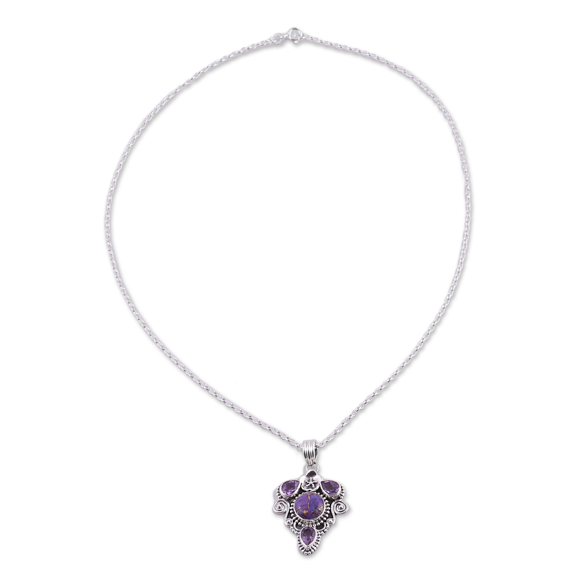 Premium Royal Heart Amethyst & Turquoise Pendant Necklace