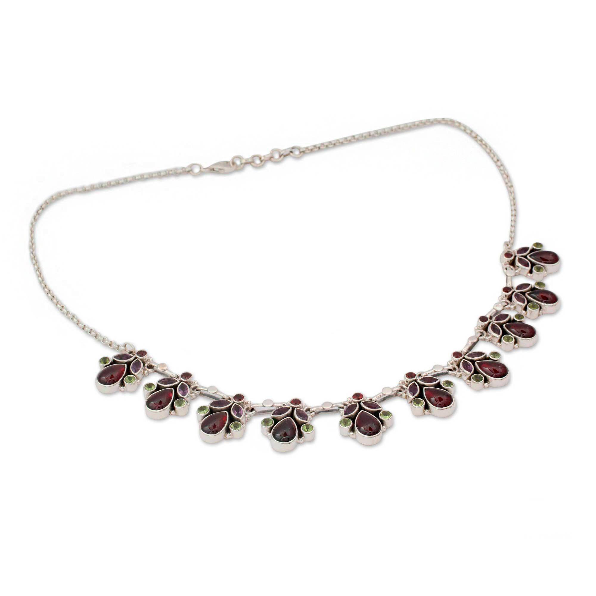 Premium Garnet & Amethyst Handcrafted Necklace - Elegant Statement Jewelry