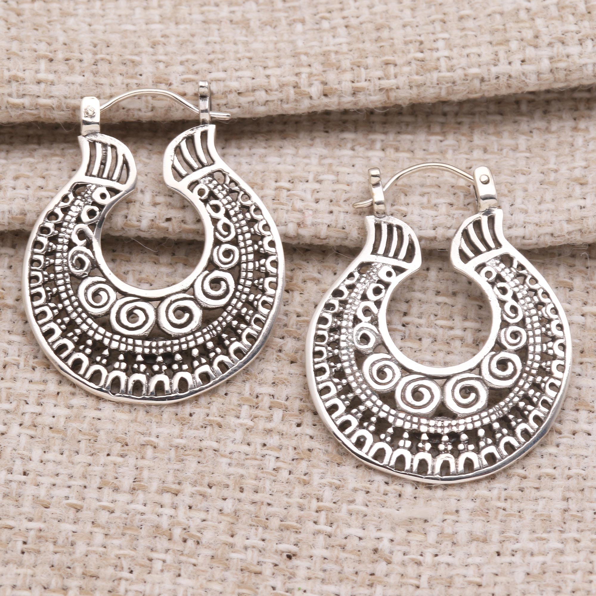 Premium Balinese Sterling Silver Hoop Earrings - Handcrafted Elegance