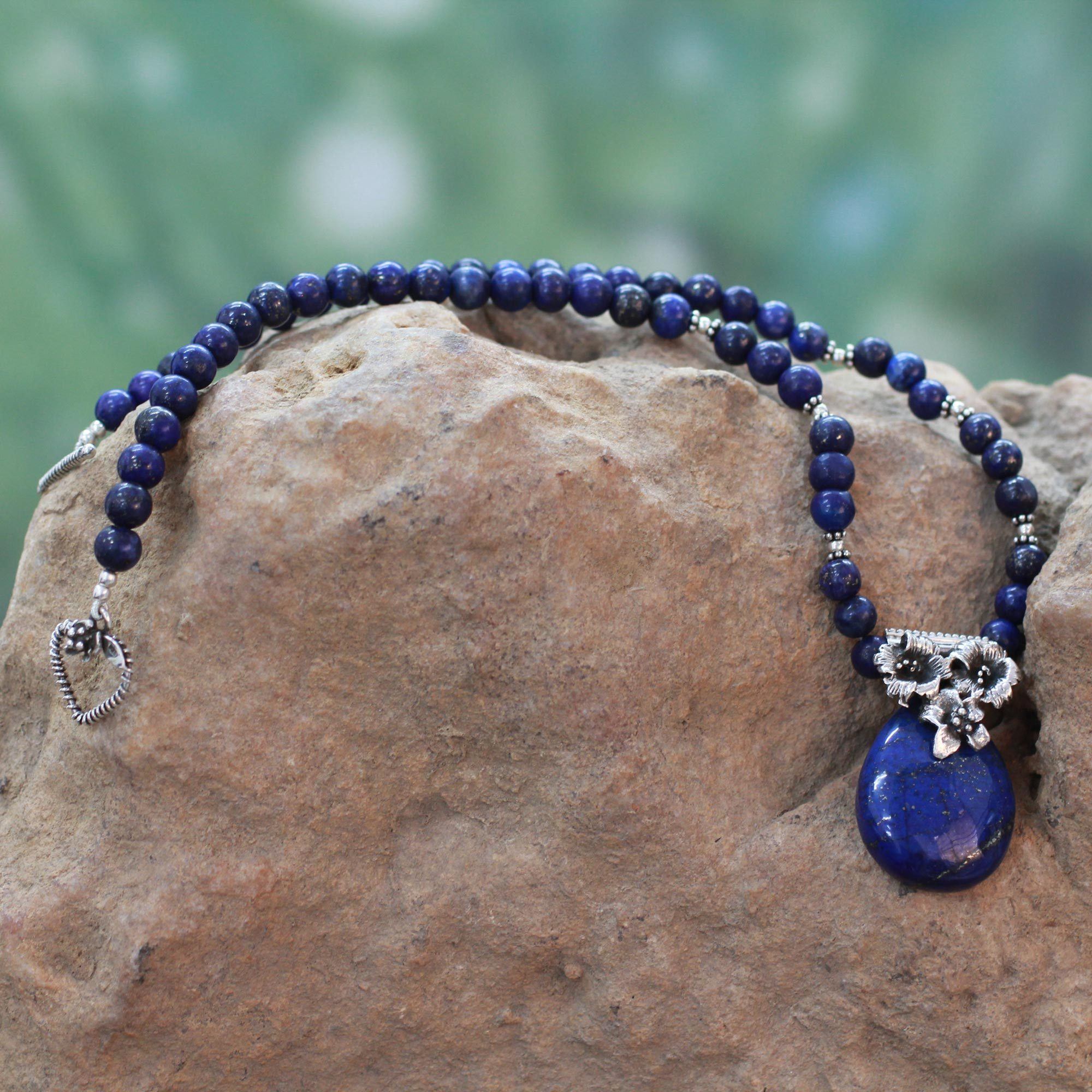 Premium Lapis Lazuli & Sterling Silver Lily Necklace