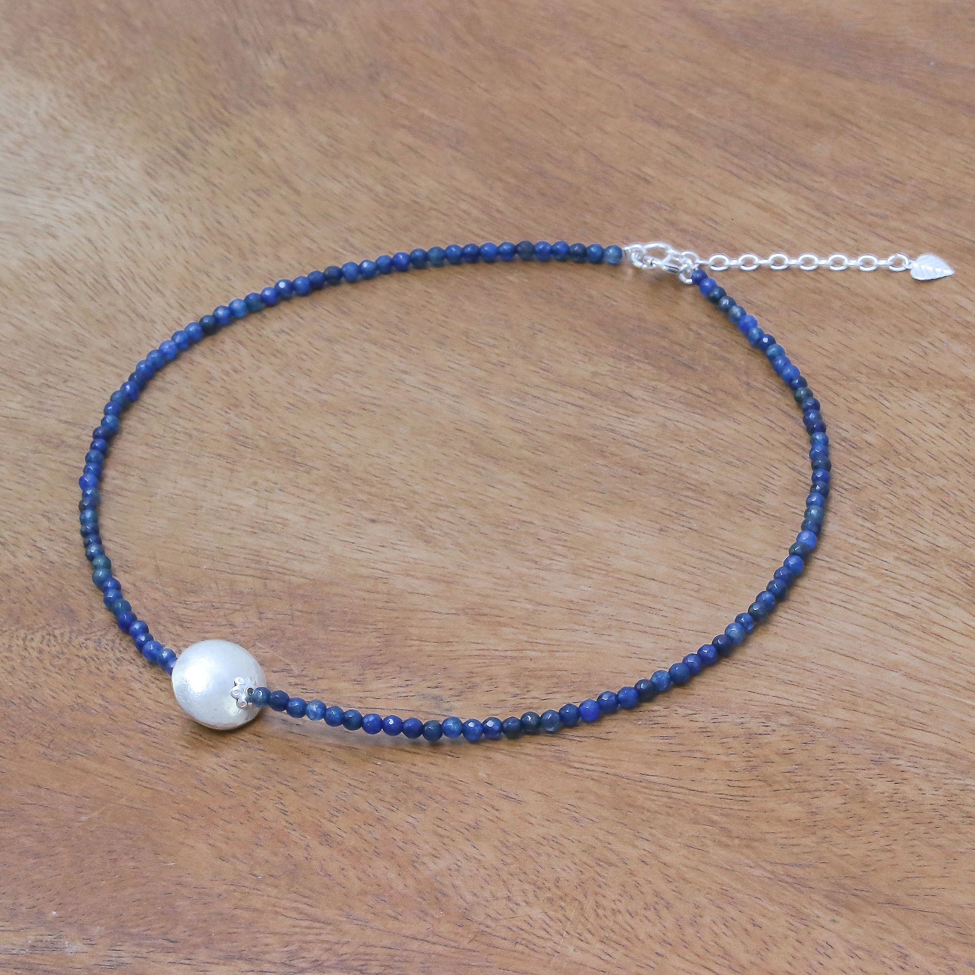 Premium Karen Silver & Blue Aventurine Beaded Pendant Necklace