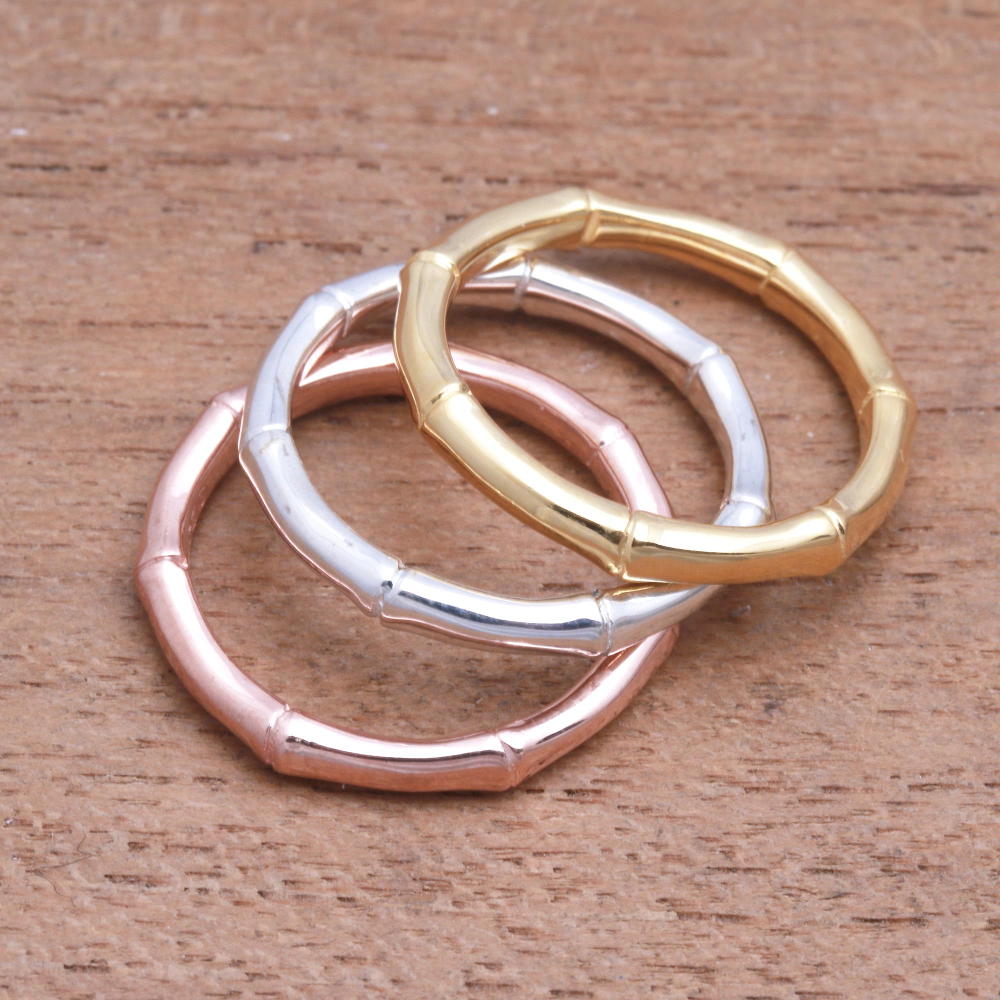 Premium Bamboo Trio Ring Set - Silver, Gold & Rose Gold Collection