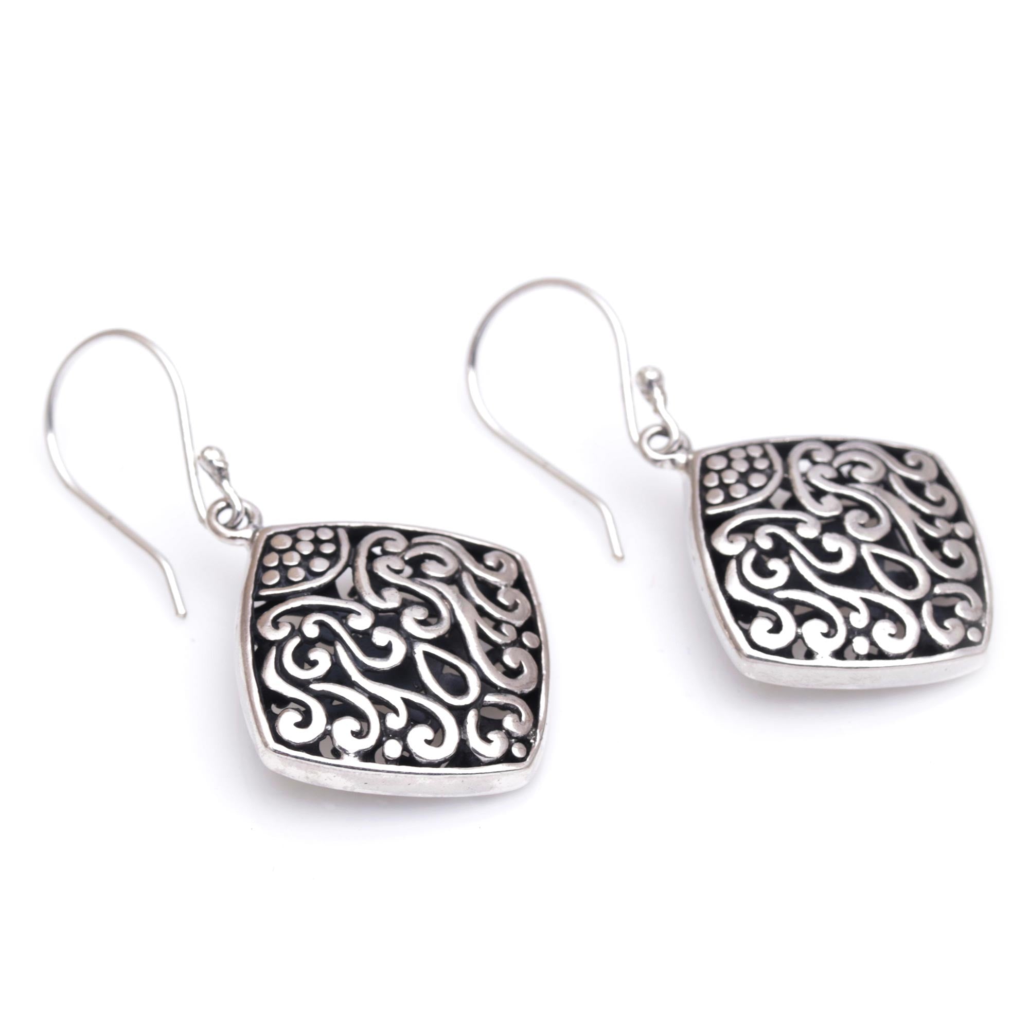 Premium Paradise Window Sterling Silver Diamond Dangle Earrings - Handcrafted Elegance