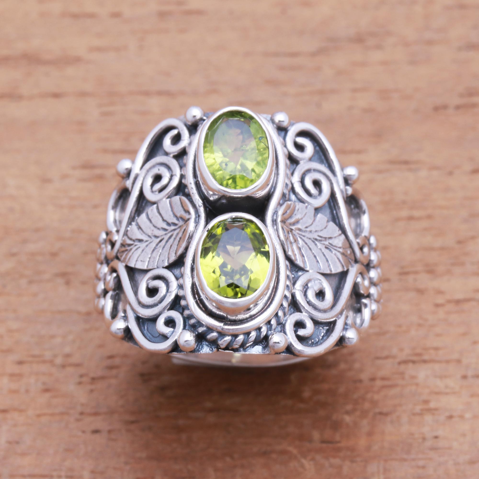 Premium Verdant Eyes Peridot Cocktail Ring - Handcrafted in Bali