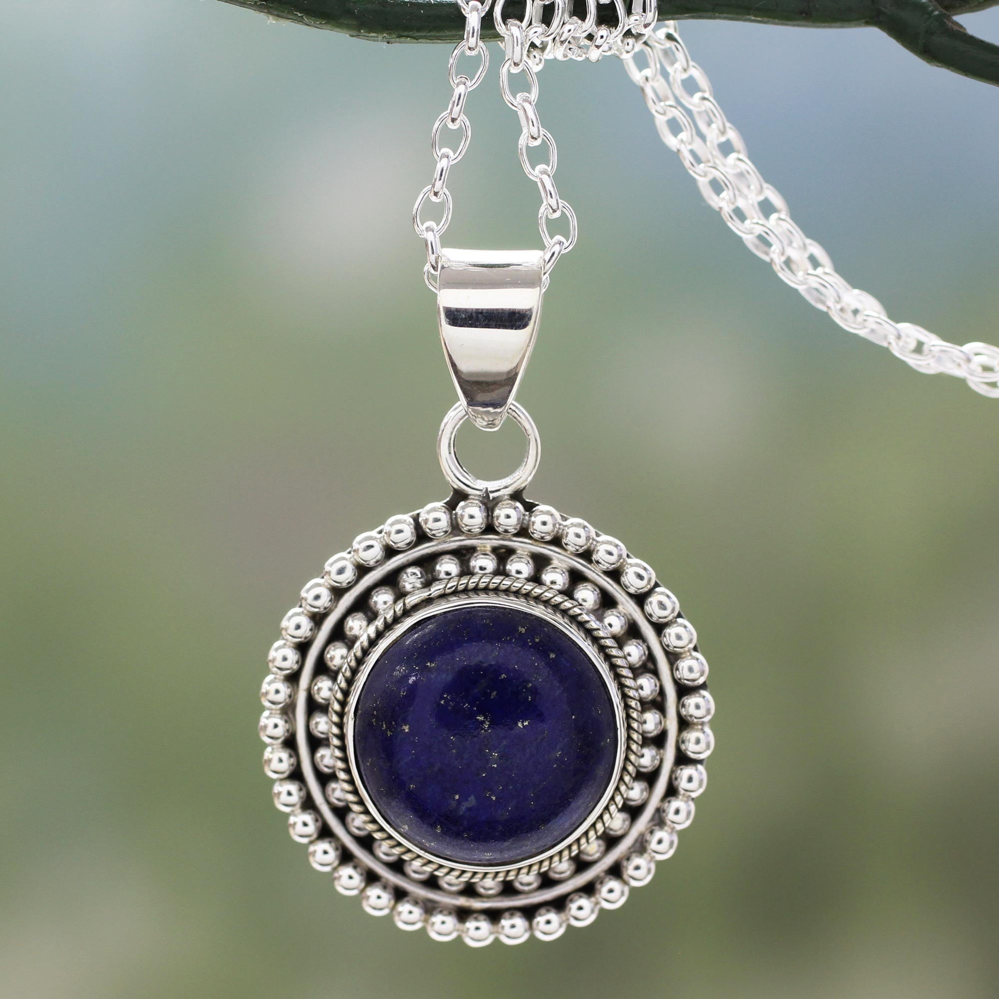 Premium Royal Sunset Lapis Lazuli Pendant Necklace - Handcrafted Sterling Silver