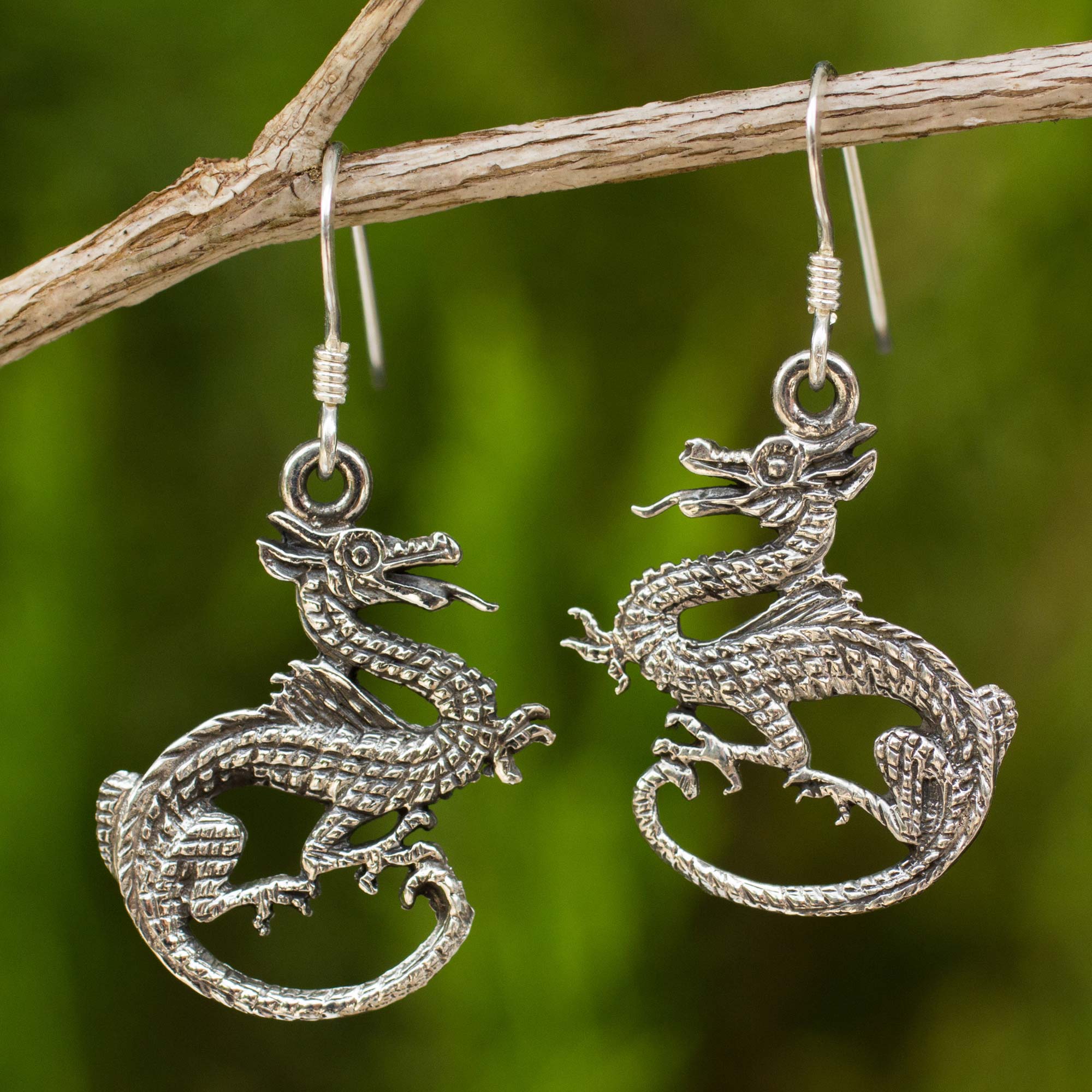 Premium Dragon Duet Sterling Silver Dangle Earrings