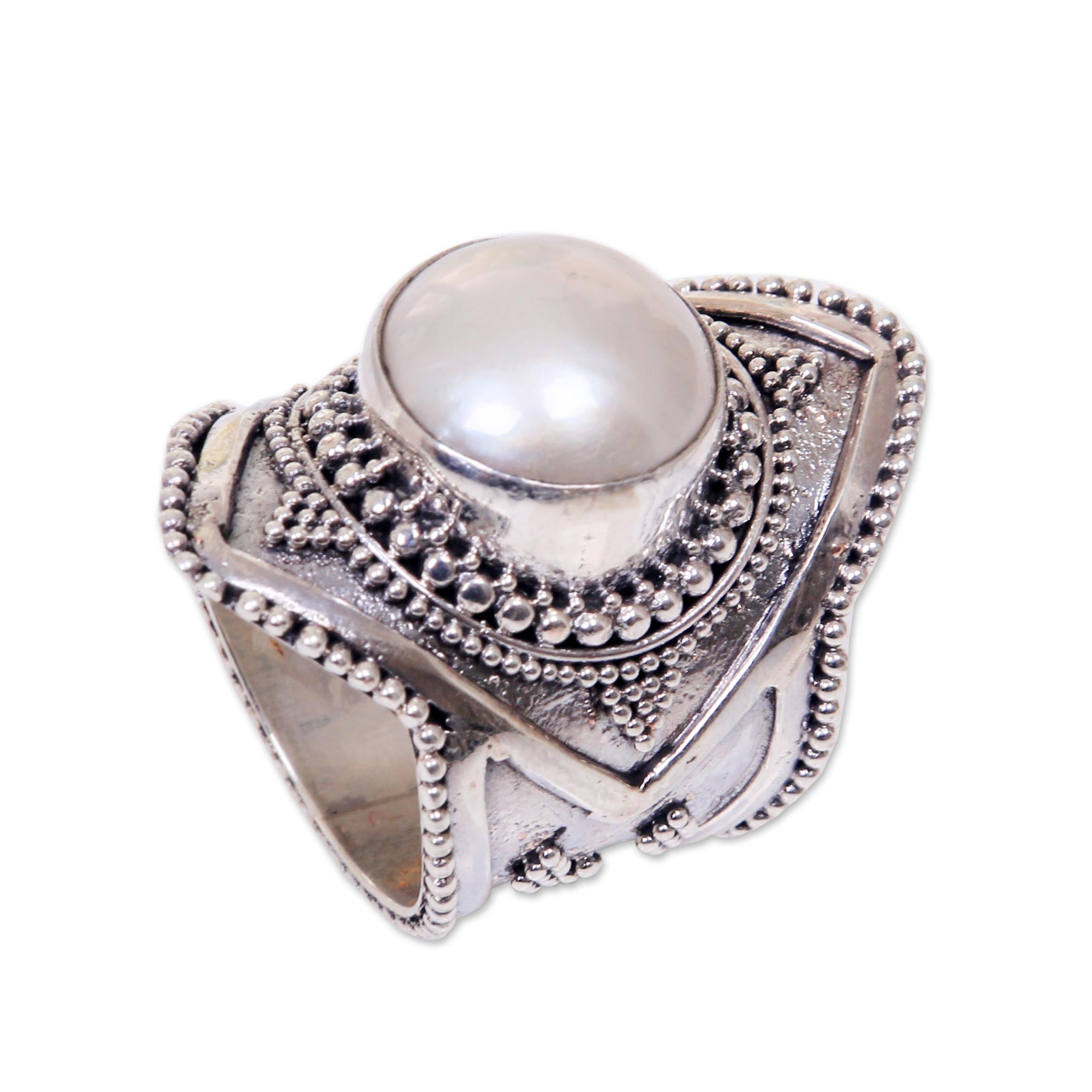 Premium Cotton Flower Cultured Mabe Pearl Cocktail Ring – Handcrafted in Indonesia