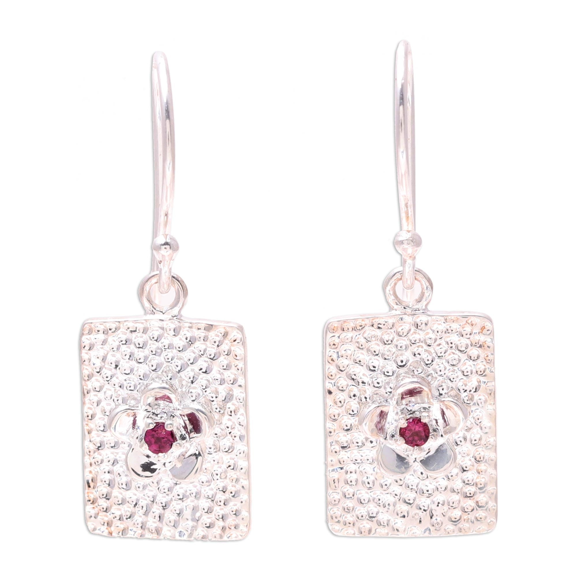 Premium Floral Garnet Dangle Earrings - Handcrafted Sterling Silver Jewelry from India