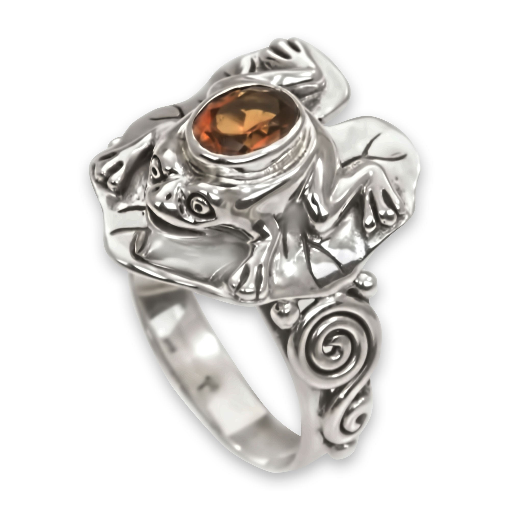 Premium Golden Rainforest Frog Citrine & Silver Cocktail Ring