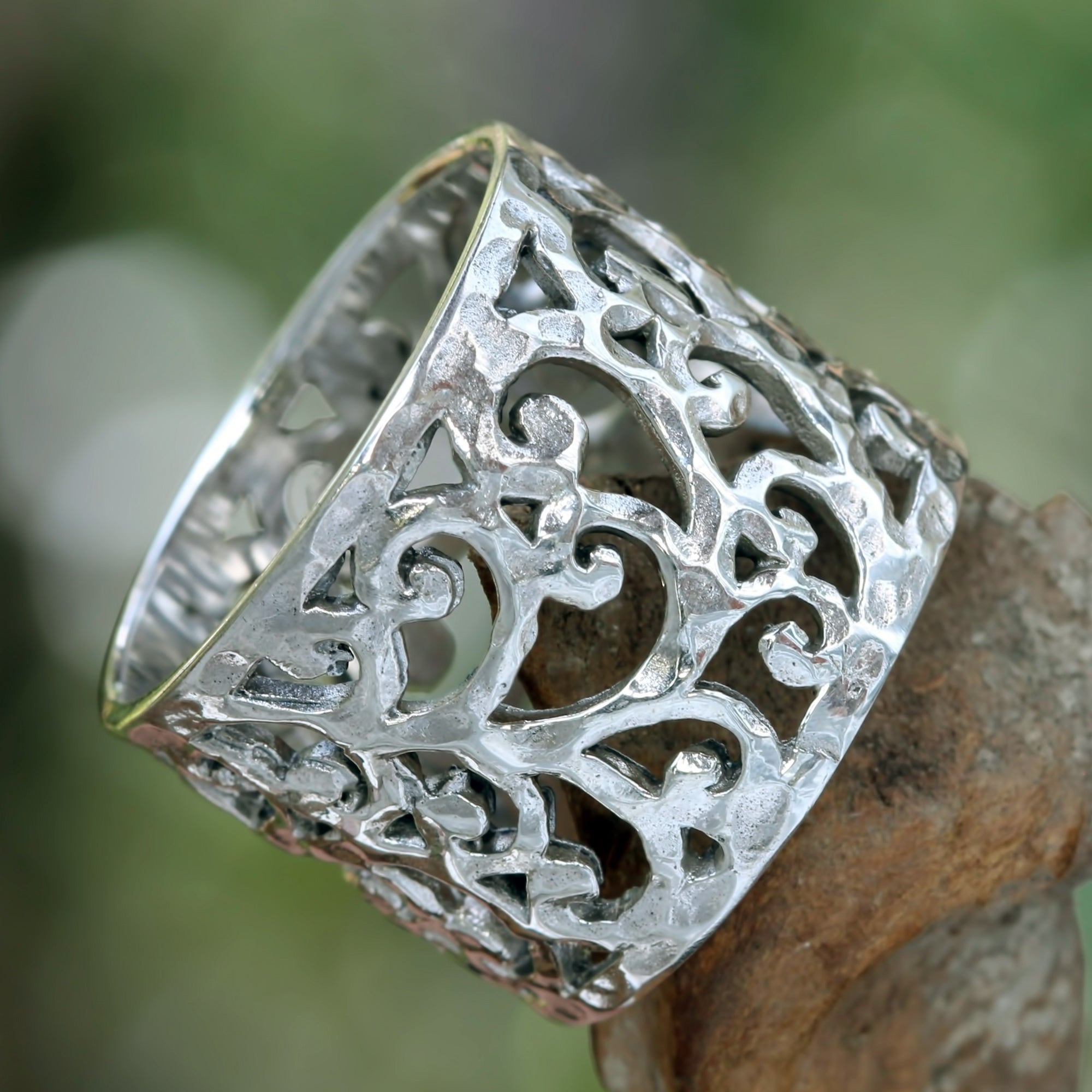 Premium Bali Silver Floral Band Ring - Handcrafted Elegance