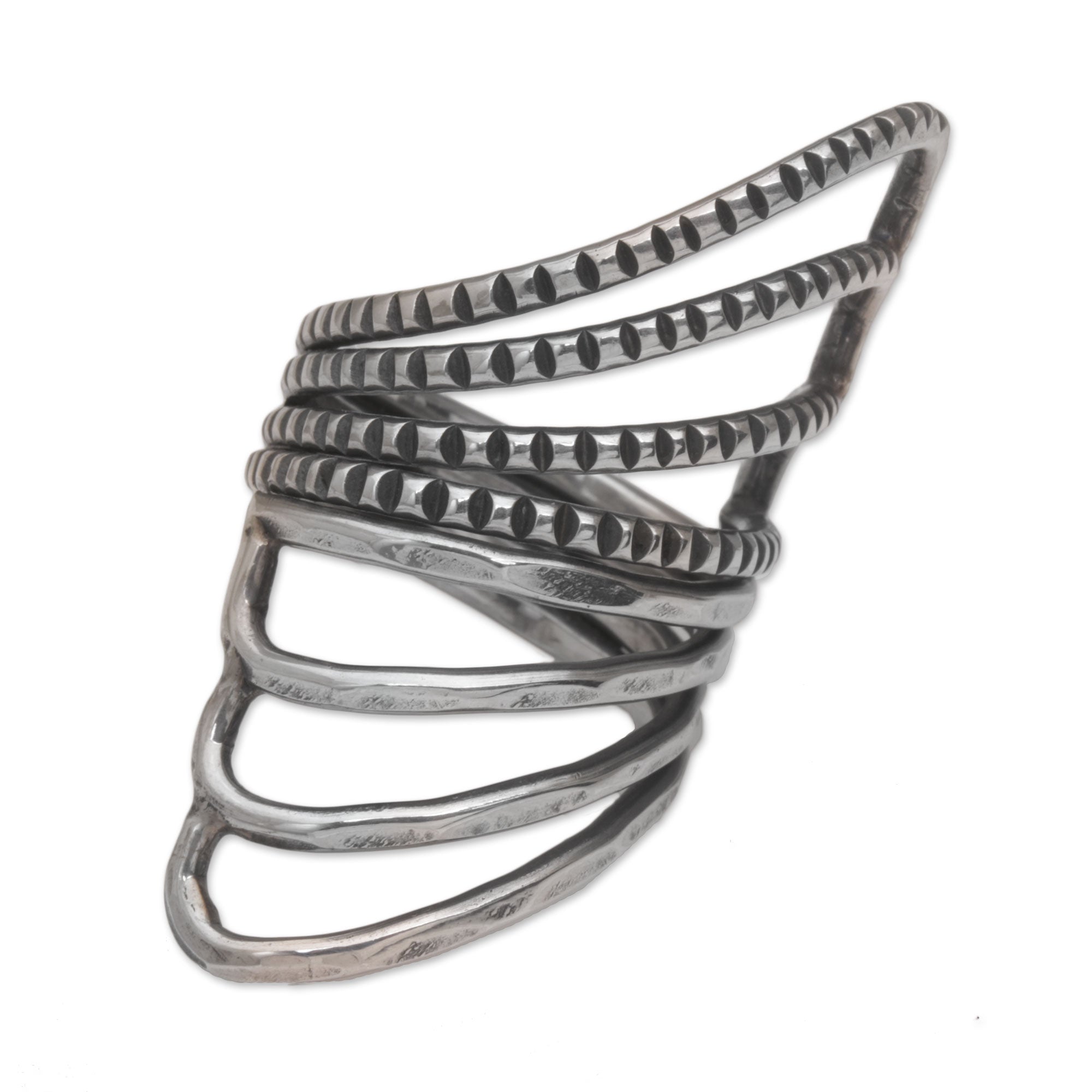 Premium Opposing Forces Wide Sterling Silver Cocktail Ring - Mixed Finish