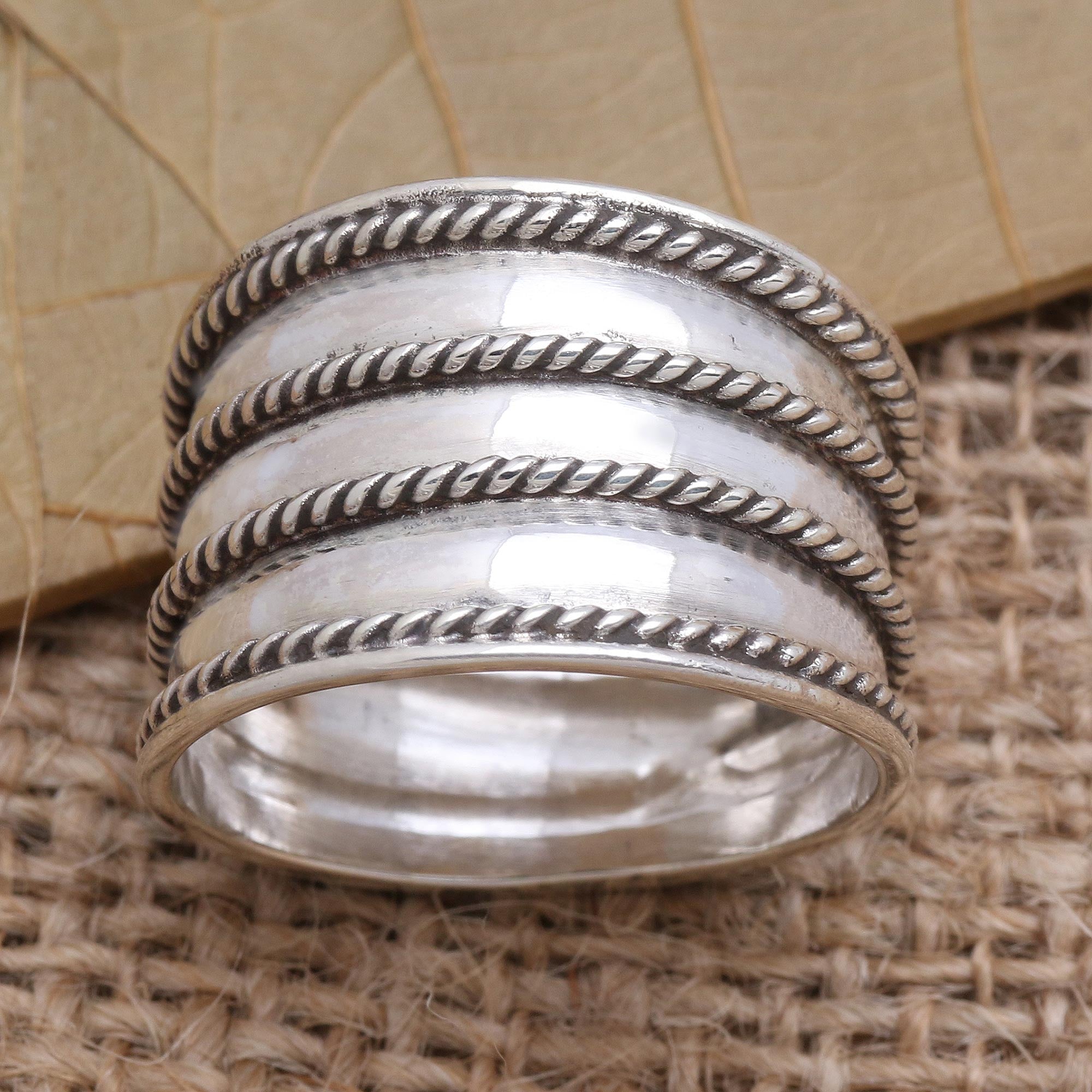 Premium Rope Motif Sterling Silver Band Ring - Ultimate Style Statement