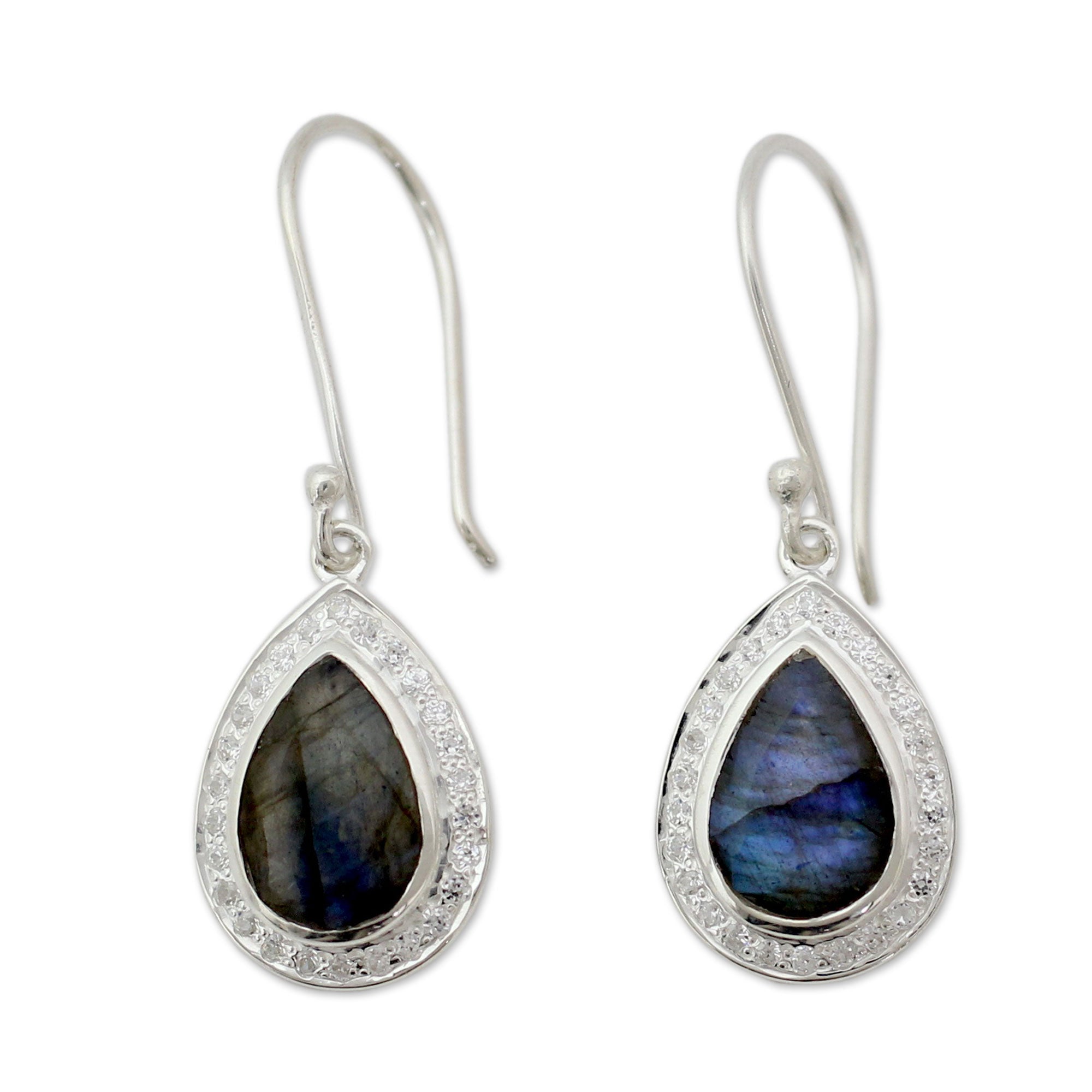 Premium Mystic Dewdrop Sterling Silver Earrings with Iridescent Labradorite