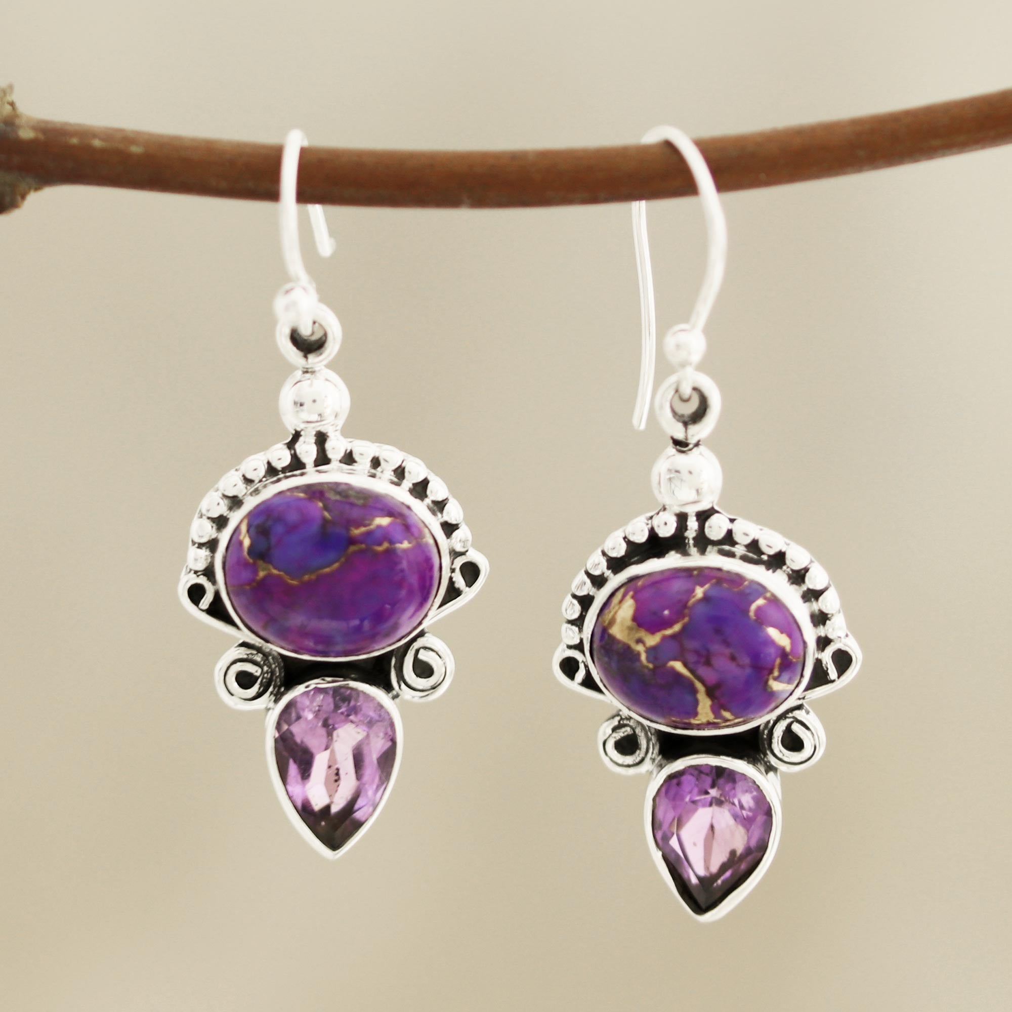 Premium Allure Sterling Silver & Amethyst Earrings - Handcrafted in India