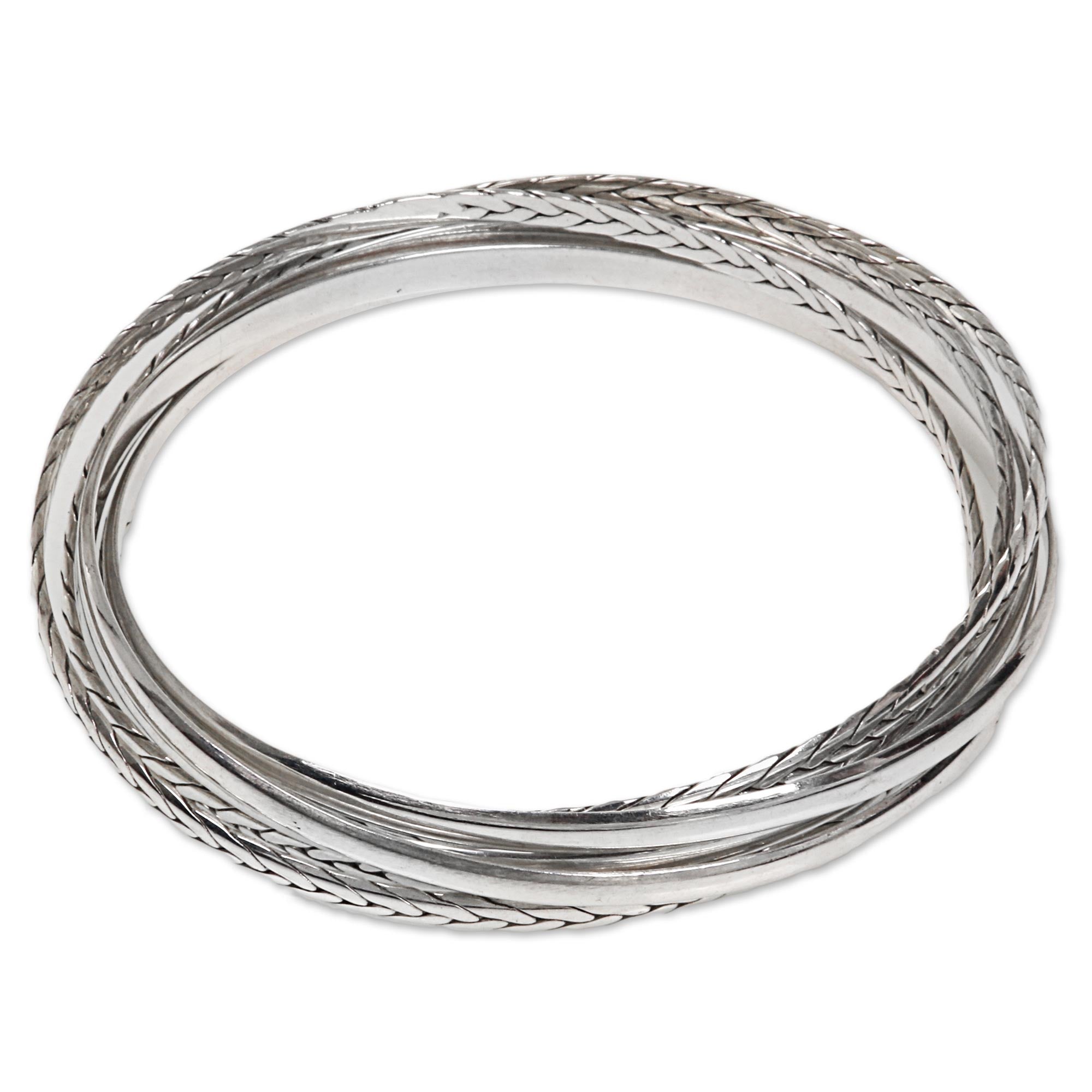 Premium Braided Sterling Silver Bangle Set