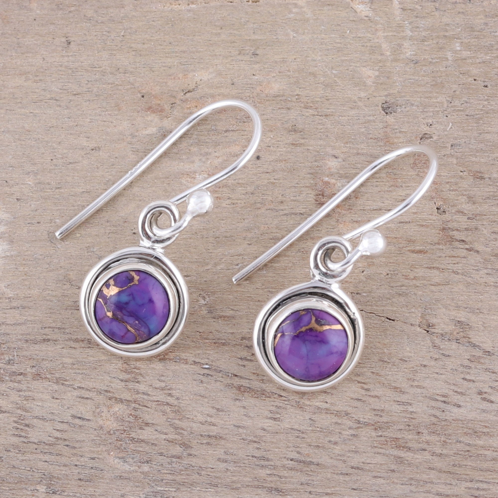 Premium Purple Moon Dangle Earrings in Sterling Silver & Turquoise