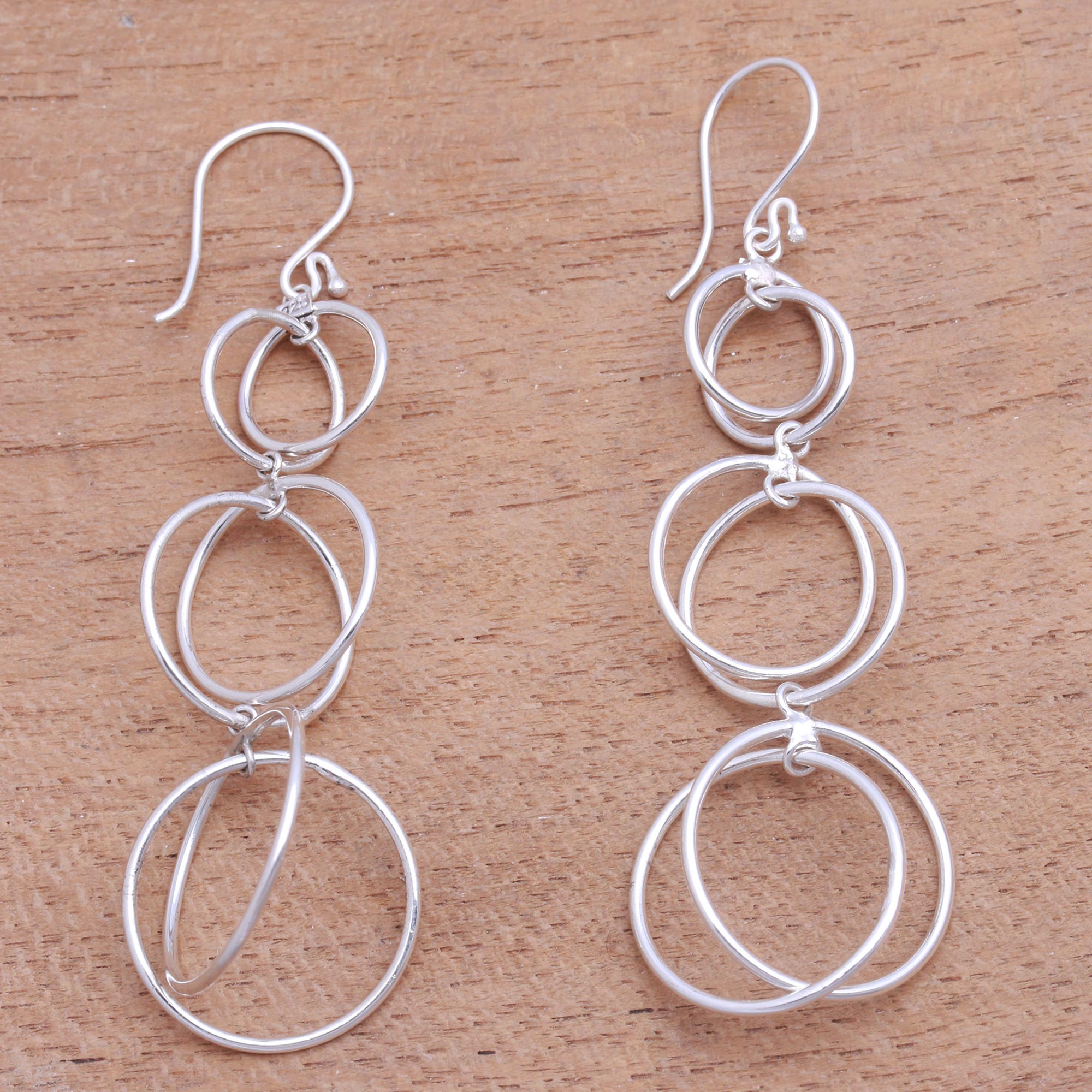 Premium Interlocking Orbits Sterling Silver Dangle Earrings - Handcrafted in Bali