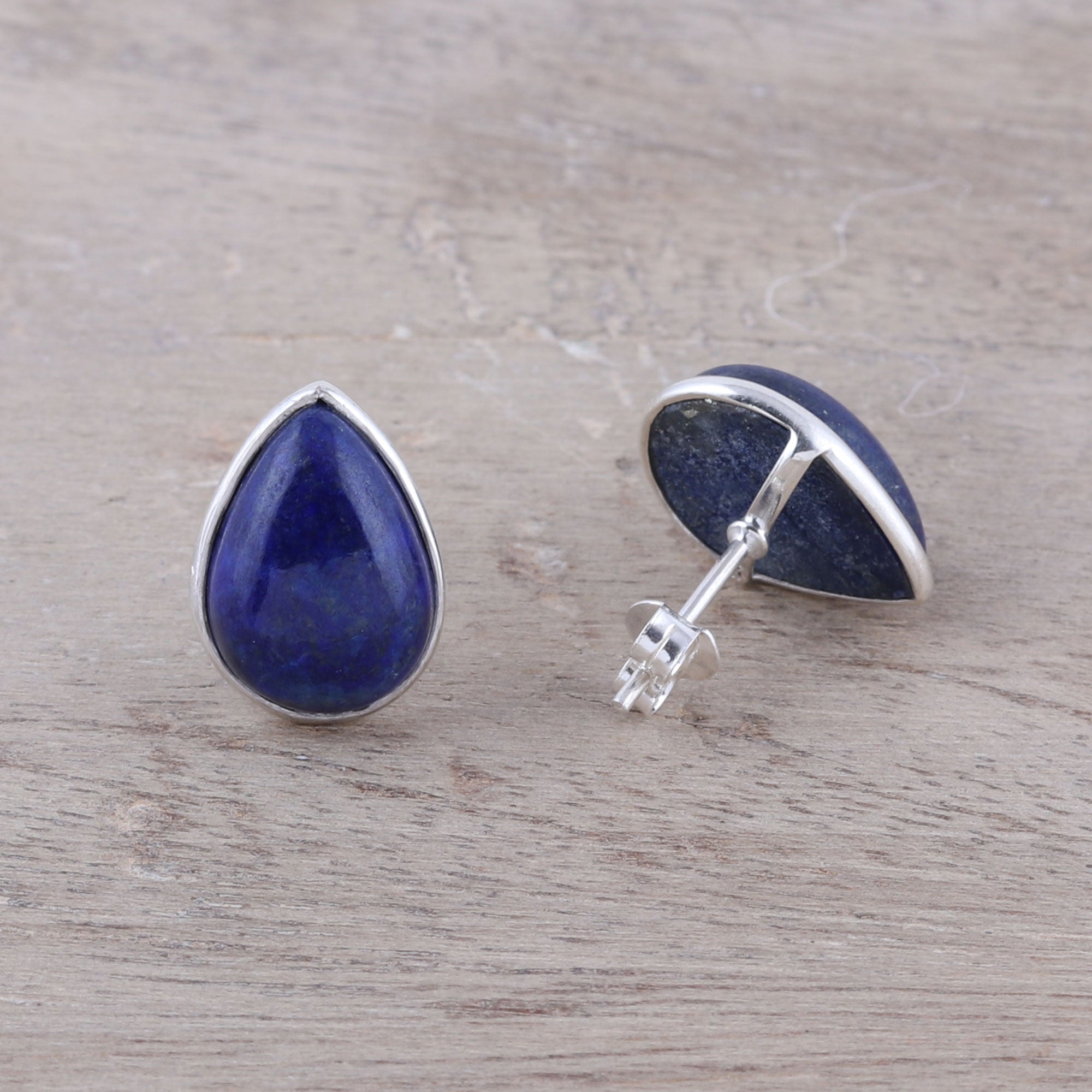 Premium Mystic Tears Lapis Lazuli Sterling Silver Earrings - Handcrafted in India