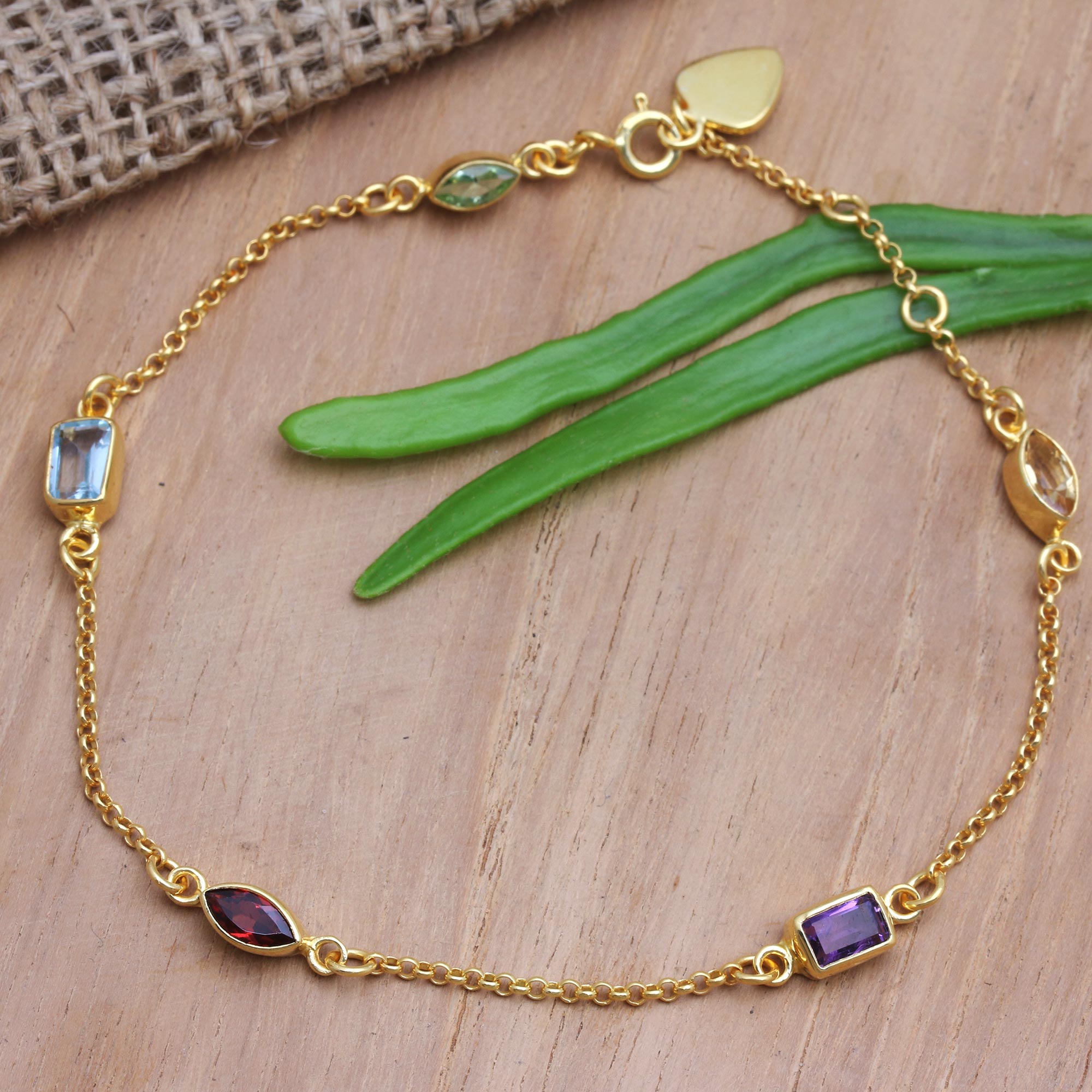 Premium 18K Gold-Plated Rainbow Birthstone Bracelet – Handcrafted in Bali