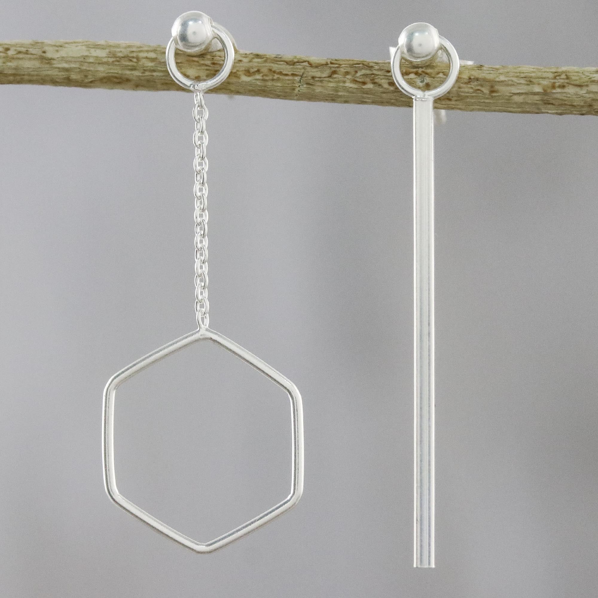 Premium Icy Holiday Artisan 925 Sterling Silver Hexagon Chain Earrings