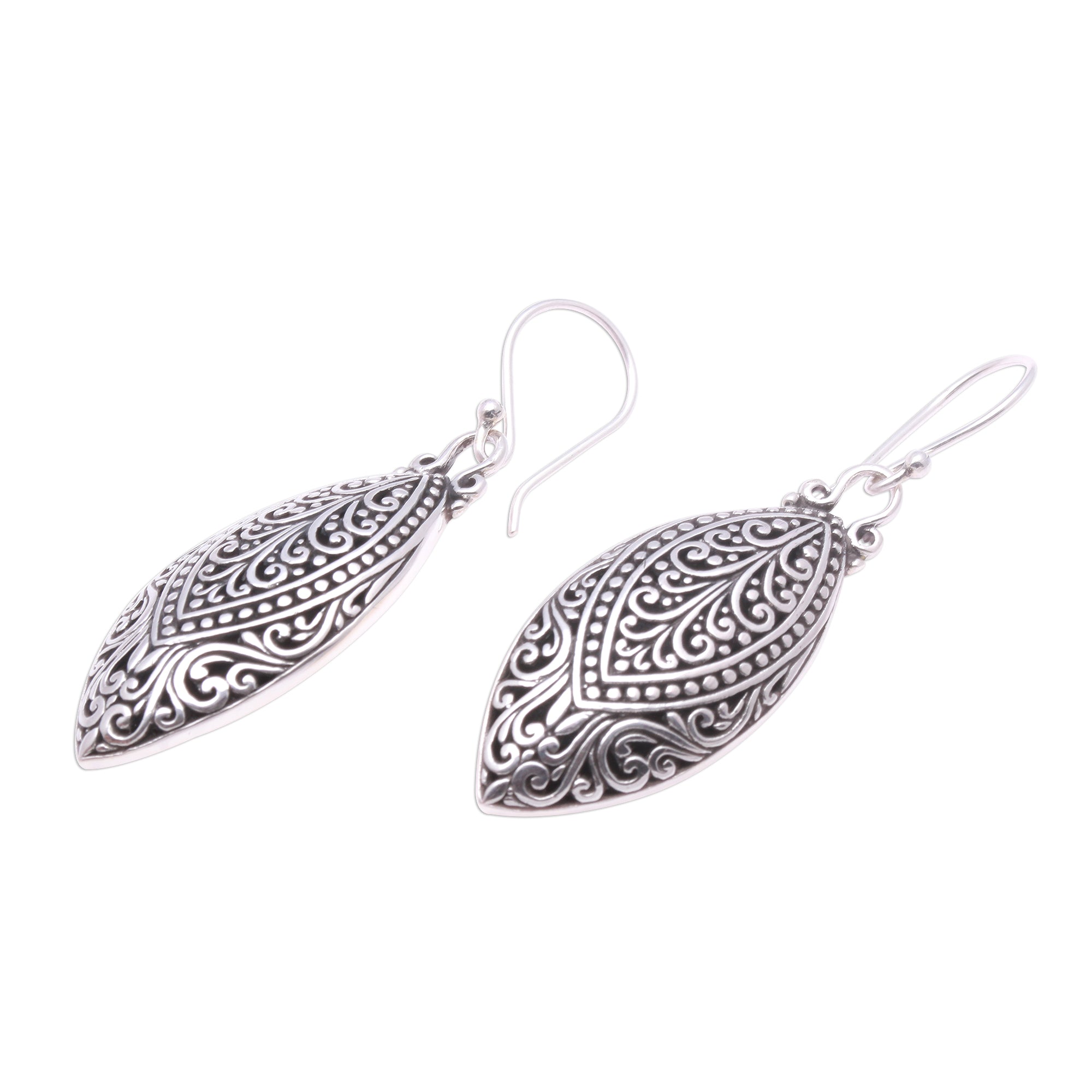 Premium Marquise Swirl Sterling Silver Dangle Earrings – Handcrafted in Bali