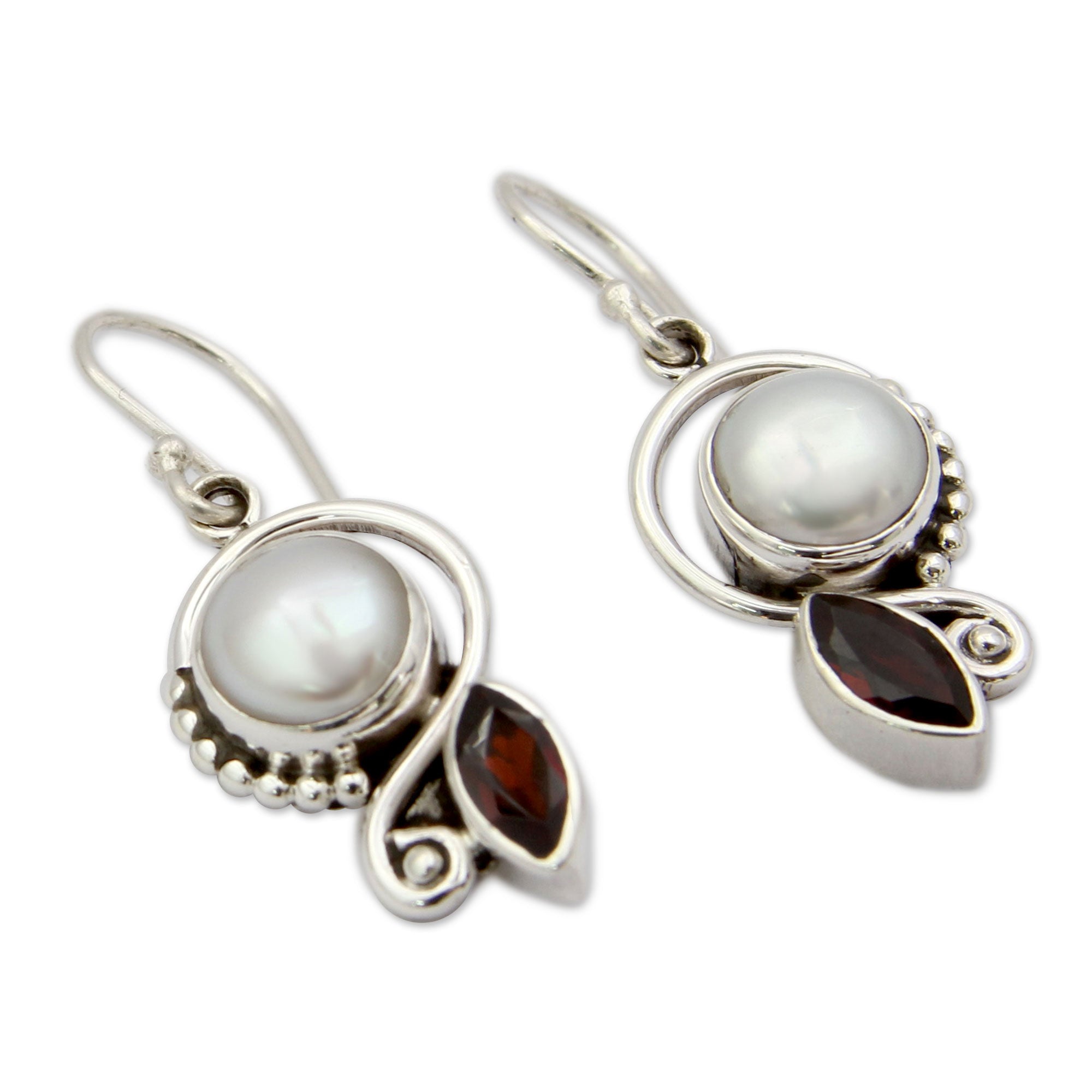 Premium Elegance Garnet & Pearl Dangle Earrings