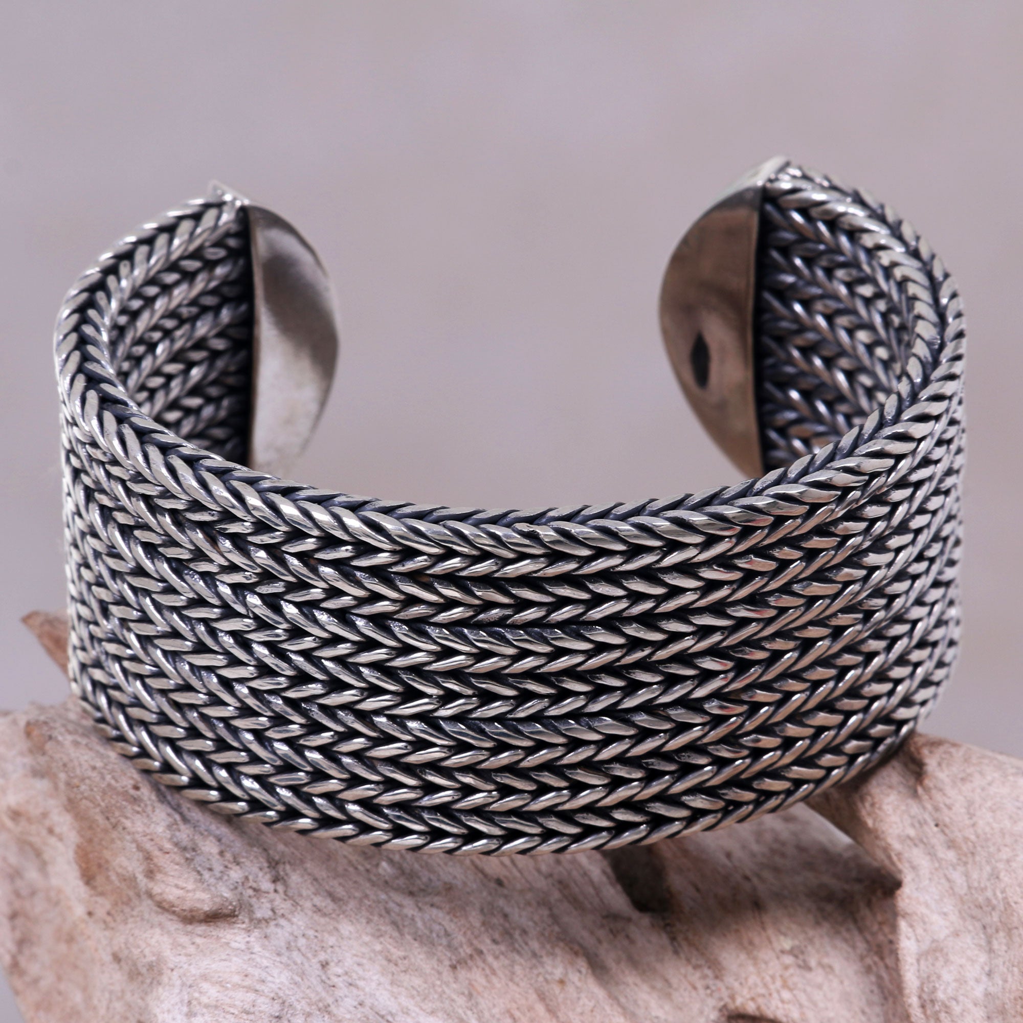 Premium Sterling Silver Horseshoe Braid Cuff Bracelet - Handcrafted in Bali