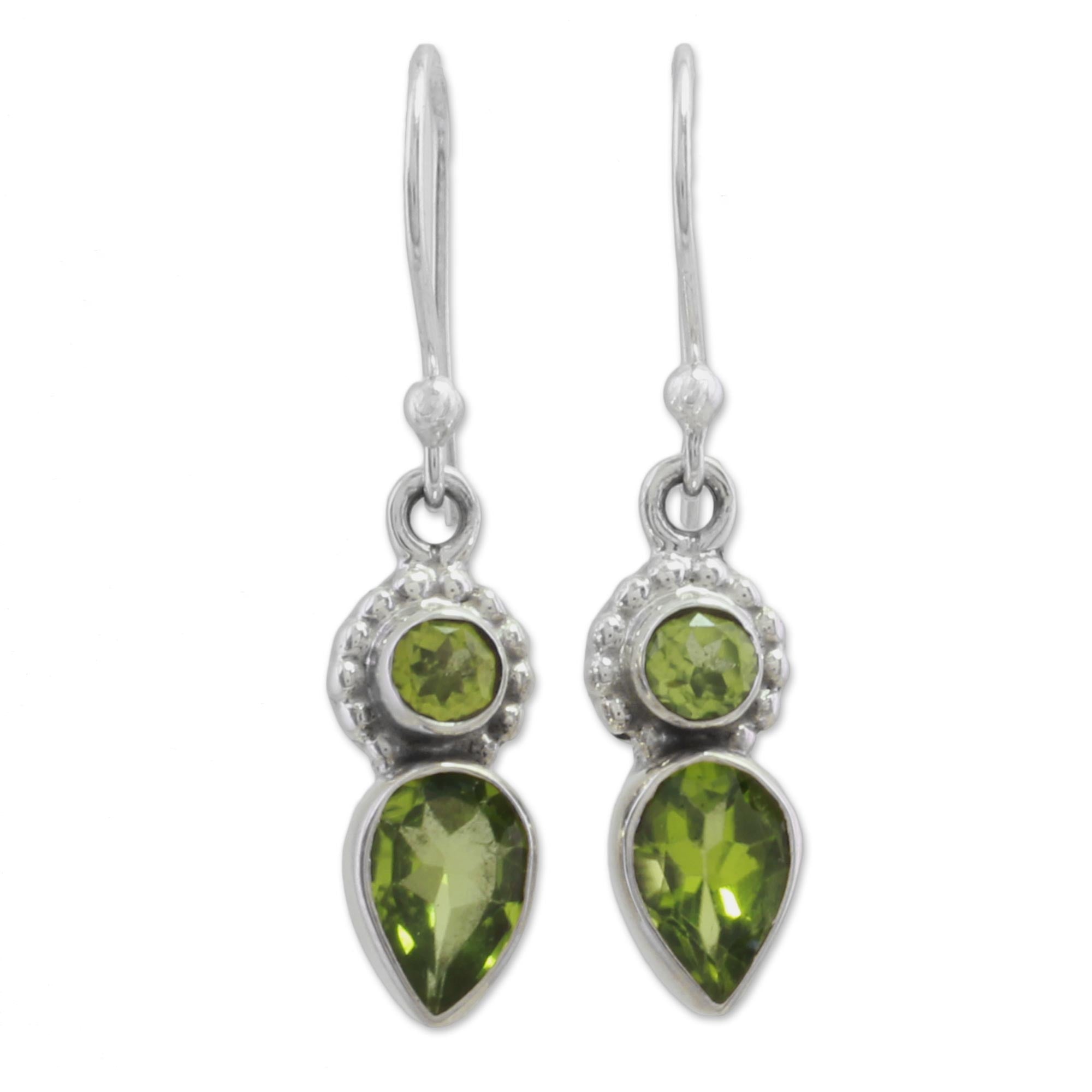 Premium Forest Sparkle Peridot Sterling Silver Dangle Earrings - Handcrafted in India