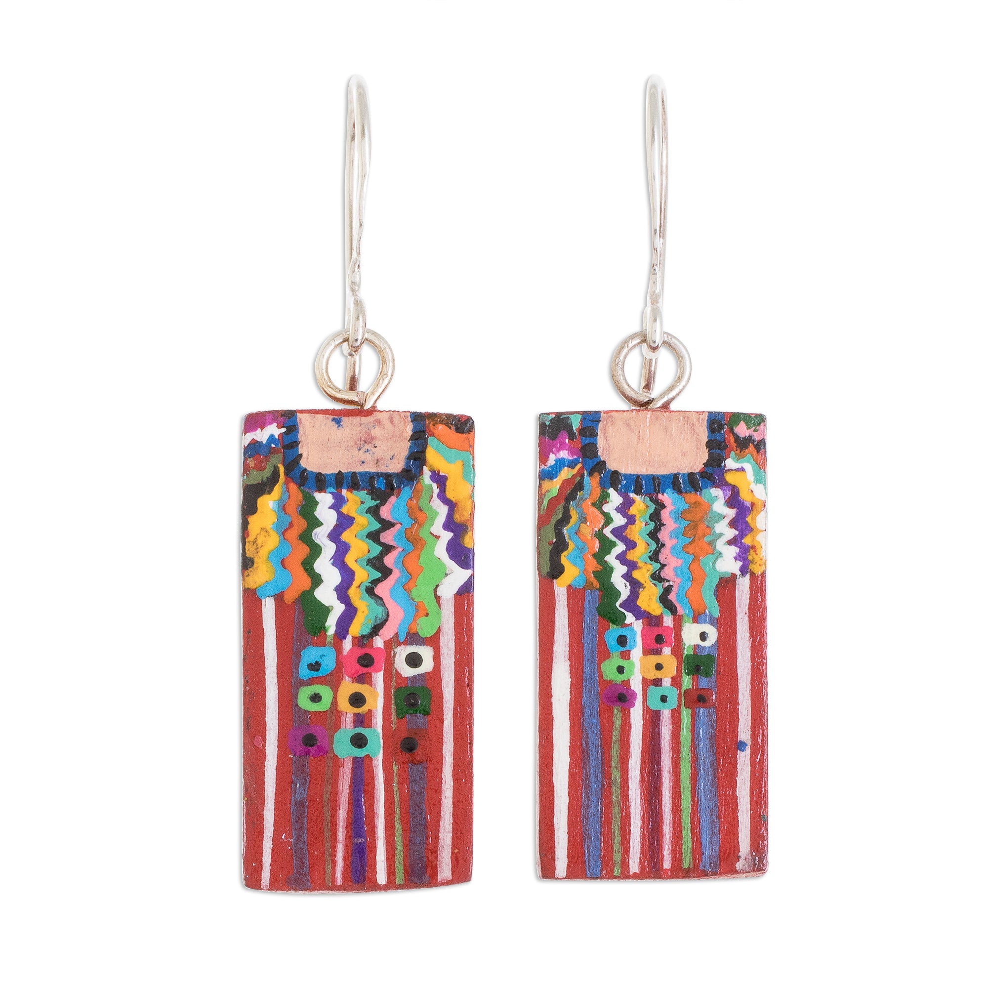 Premium Hand-Painted Wood Dangle Earrings from Guatemala - San Juan La Laguna Inspired