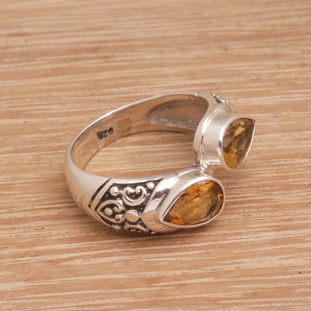 Premium Citrine Teardrop Silver Ring - Handcrafted Elegance