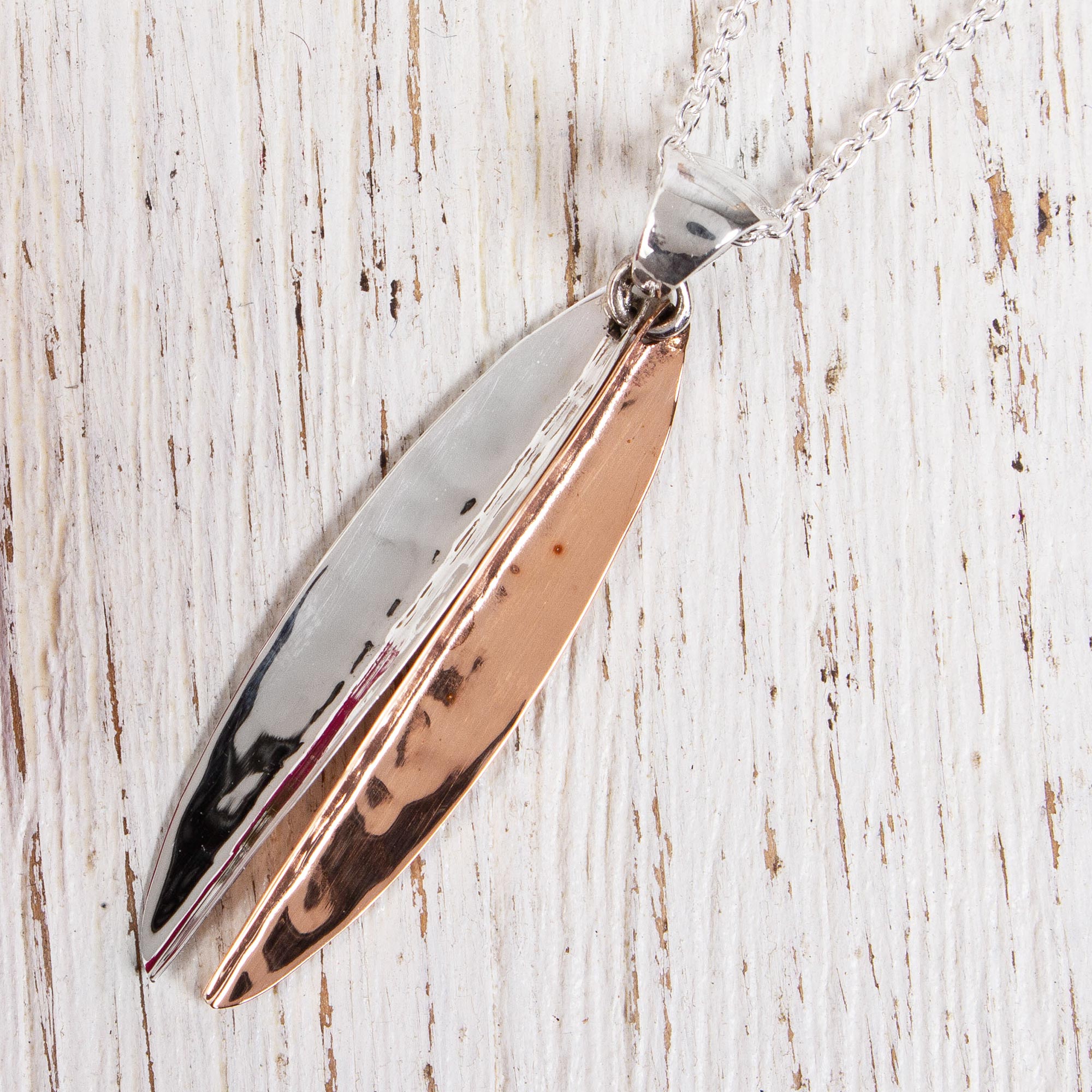 Premium Hammered Abstraction Pendant Necklace - Sterling Silver & Copper