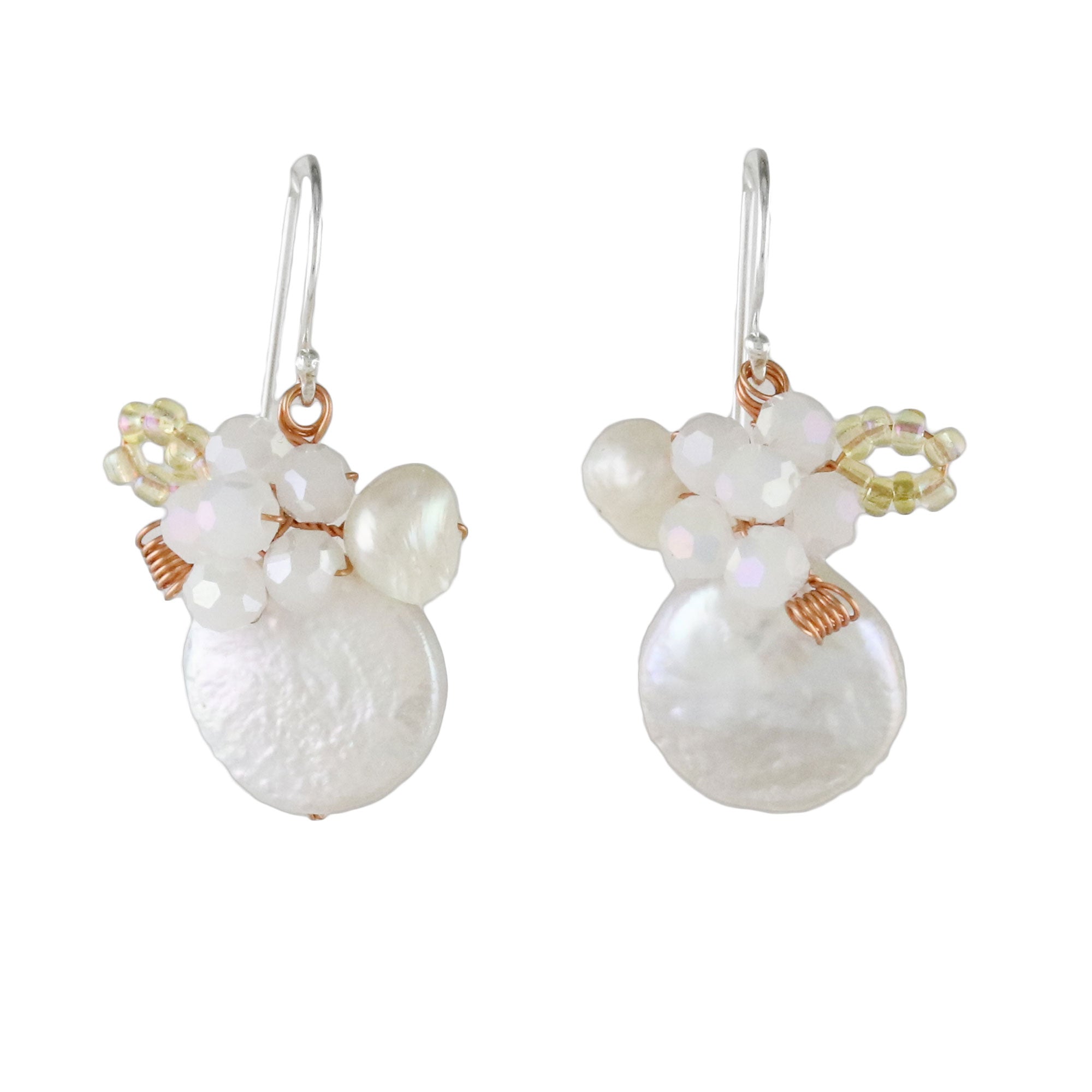 Ultimate Night Glamour: White Cultured Pearl & Glass Dangle Earrings