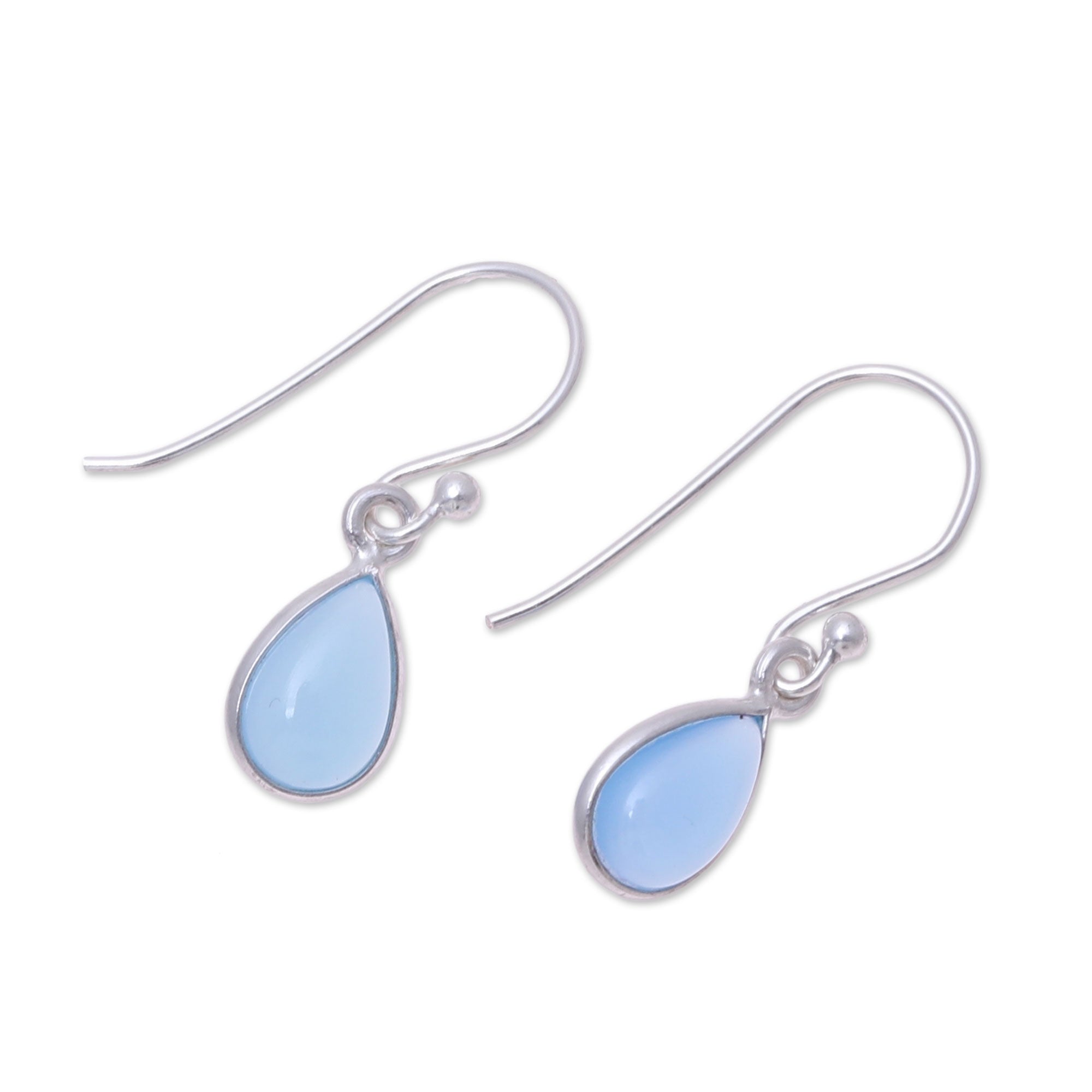 Premium Gentle Tear Blue Chalcedony Sterling Silver Teardrop Dangle Earrings