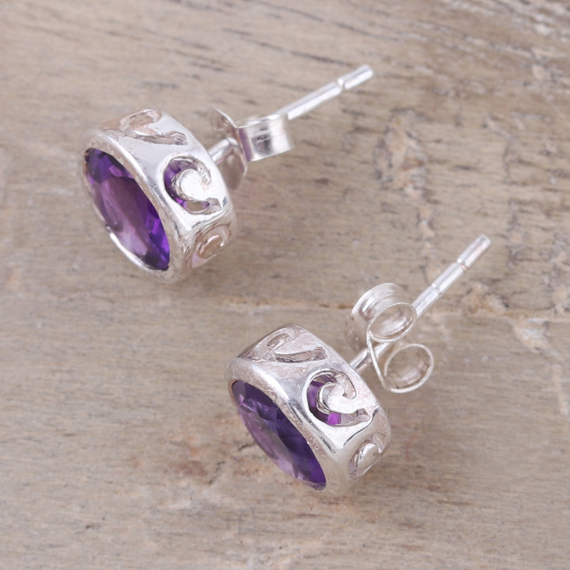 Premium Faceted Amethyst Stud Earrings - Handcrafted in Sterling Silver