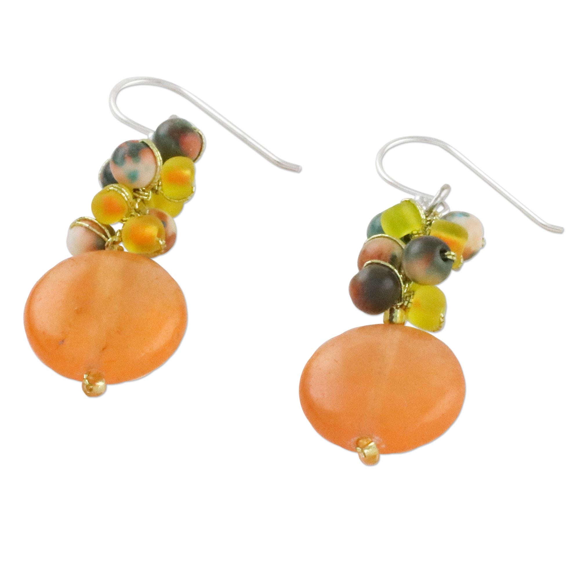 Premium Orange Quartz Dangle Earrings with Glass Beads – Handcrafted in Thailand