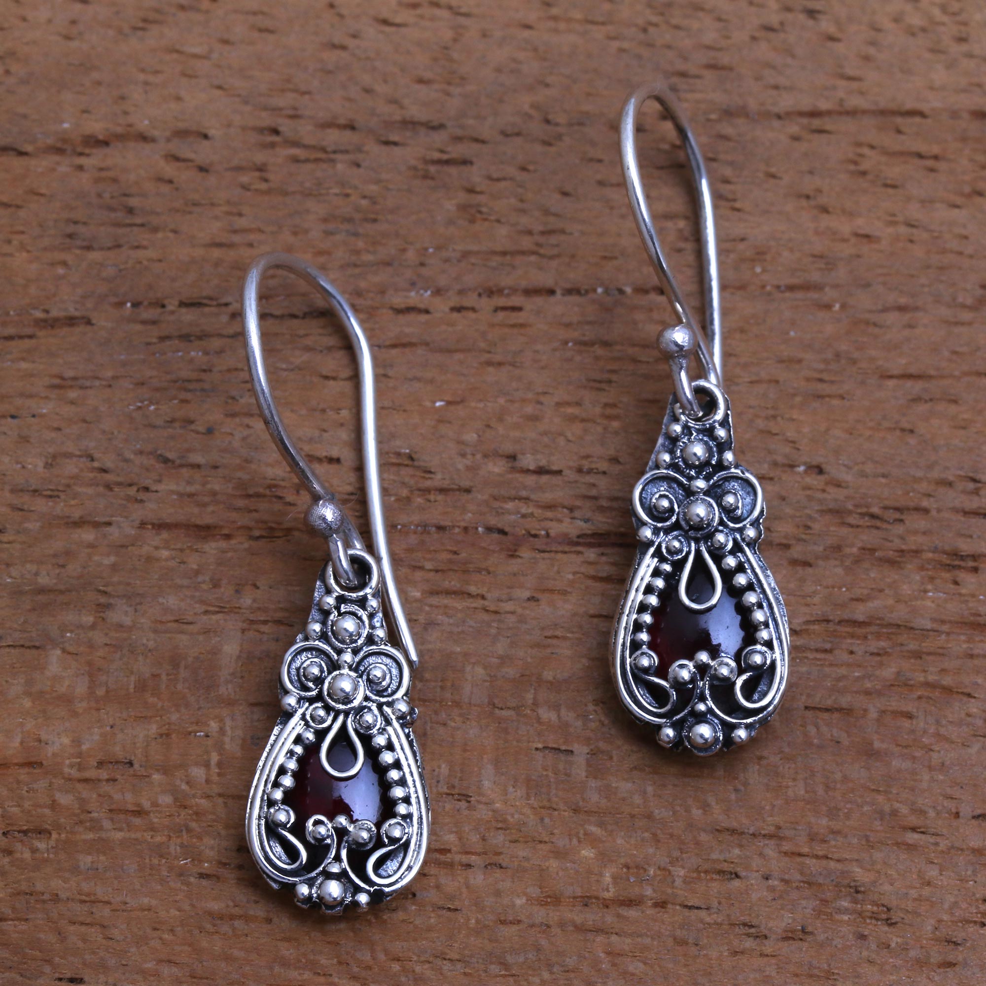 Premium Red Blossoms Garnet Earrings - Handmade Sterling Silver