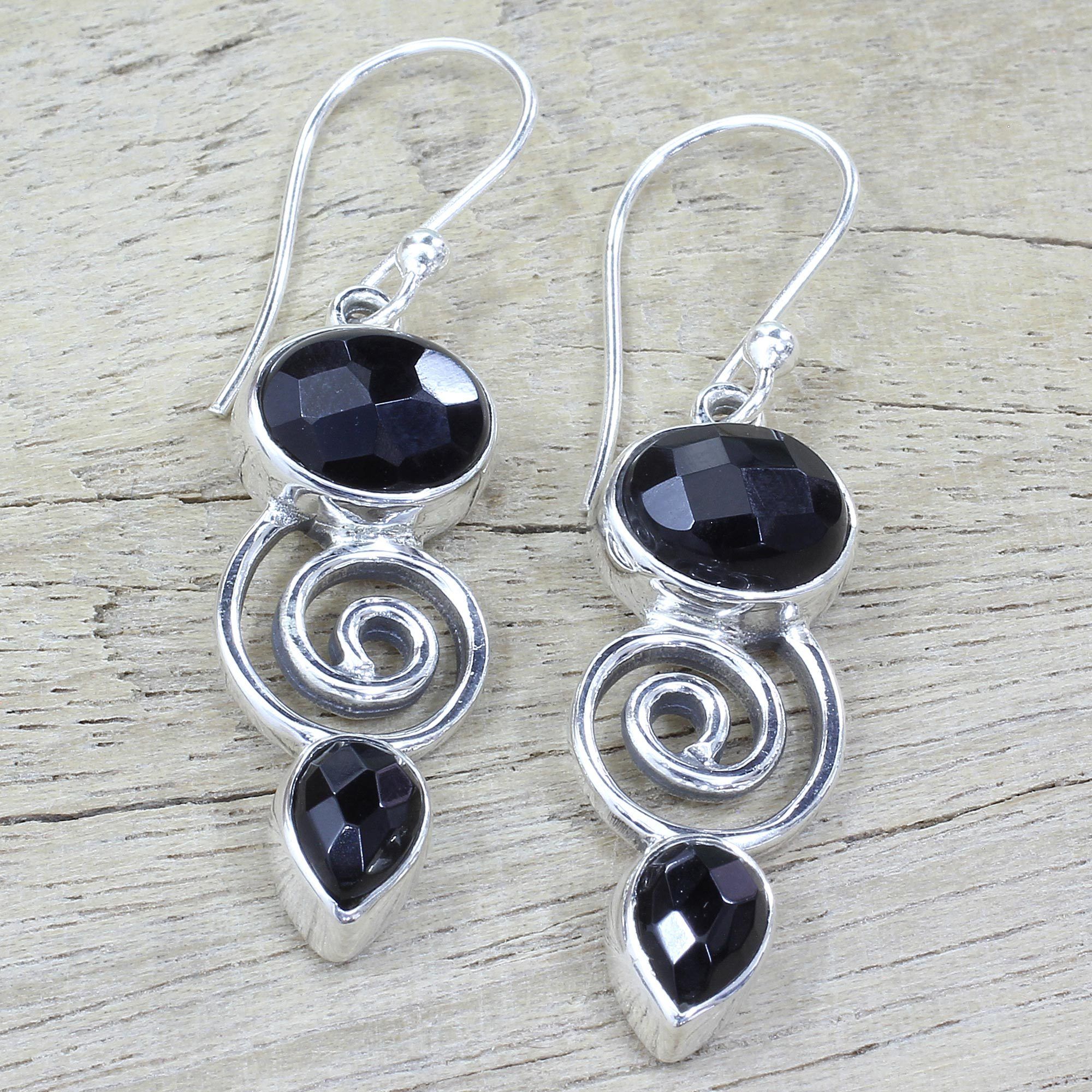 Premium Onyx & Sterling Silver Dangle Earrings - Elegant Handcrafted Jewelry