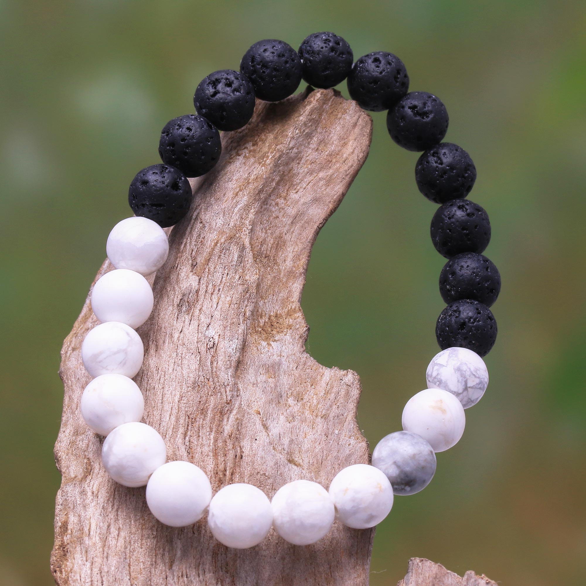 Premium Bali Handmade Ceramic & Lava Stone Stretch Bracelet - Unique & Stylish