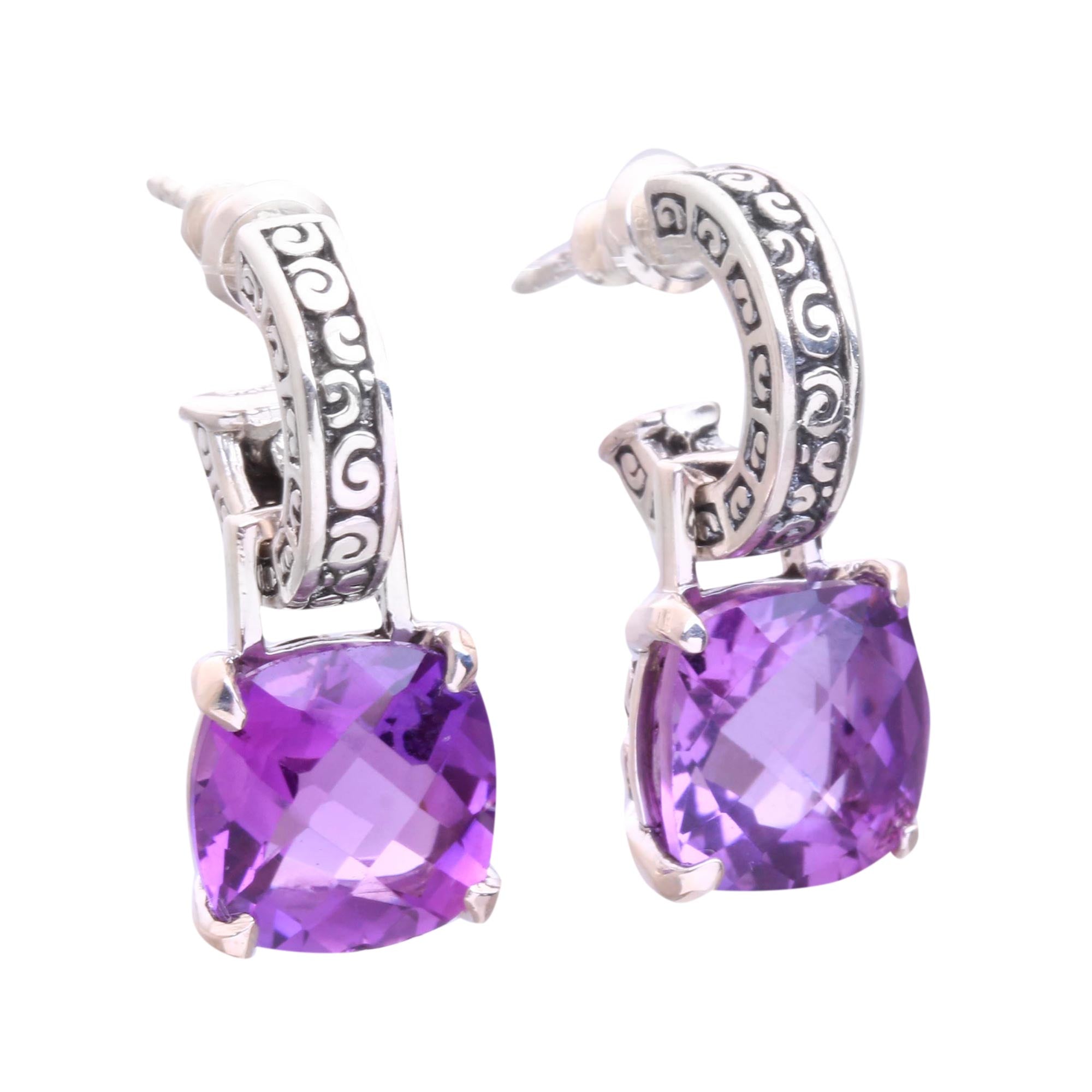 Premium Amethyst Buddha Hoops Earrings - Handcrafted Sterling Silver