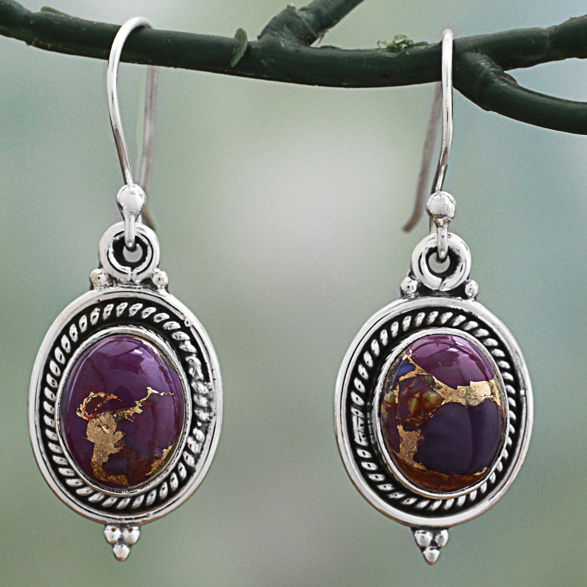 Premium Handcrafted Purple Turquoise Dangle Earrings - Artisan Jewelry from India