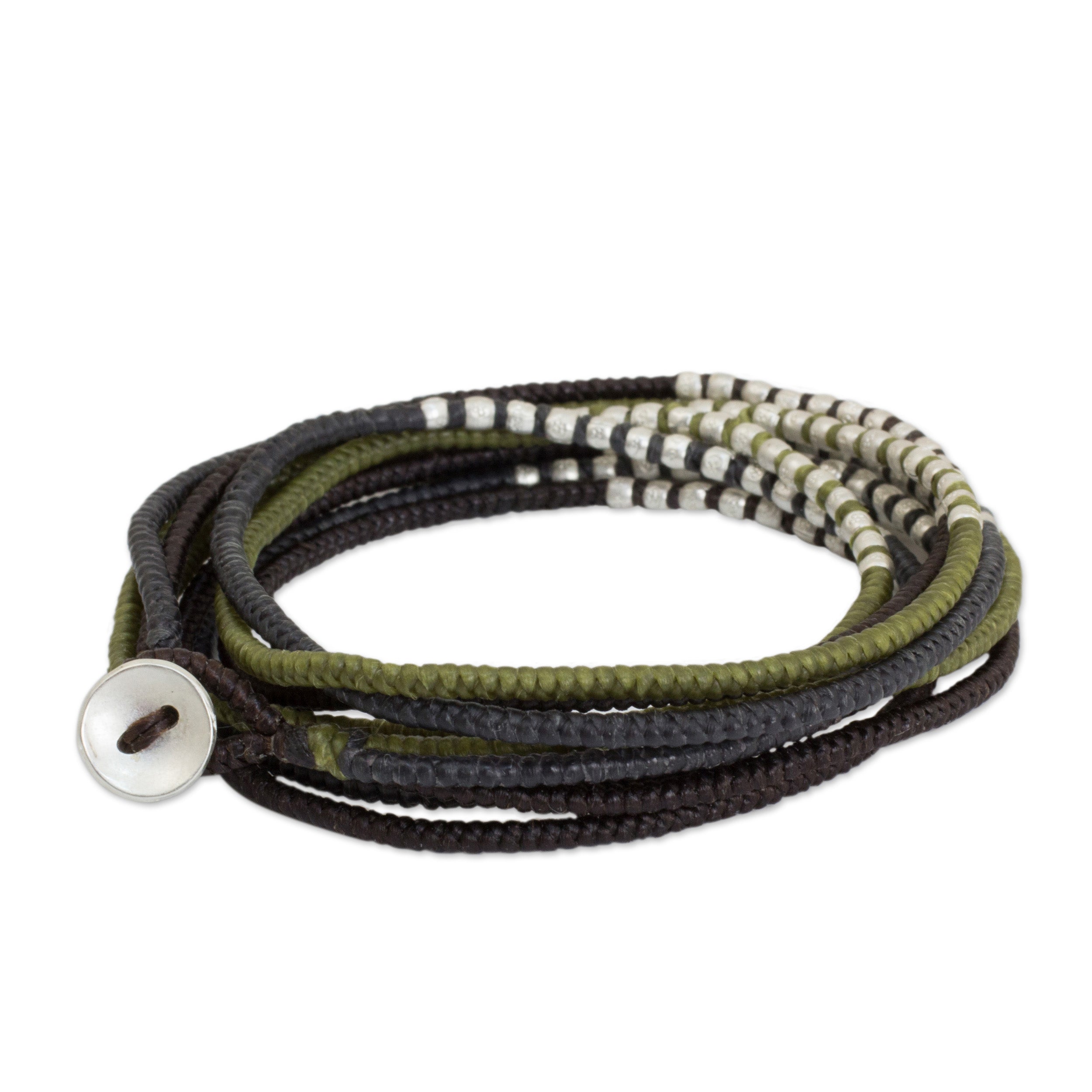 Premium Karen Wrap Bracelet - Chic Brown, Khaki & Grey with Silver Accents