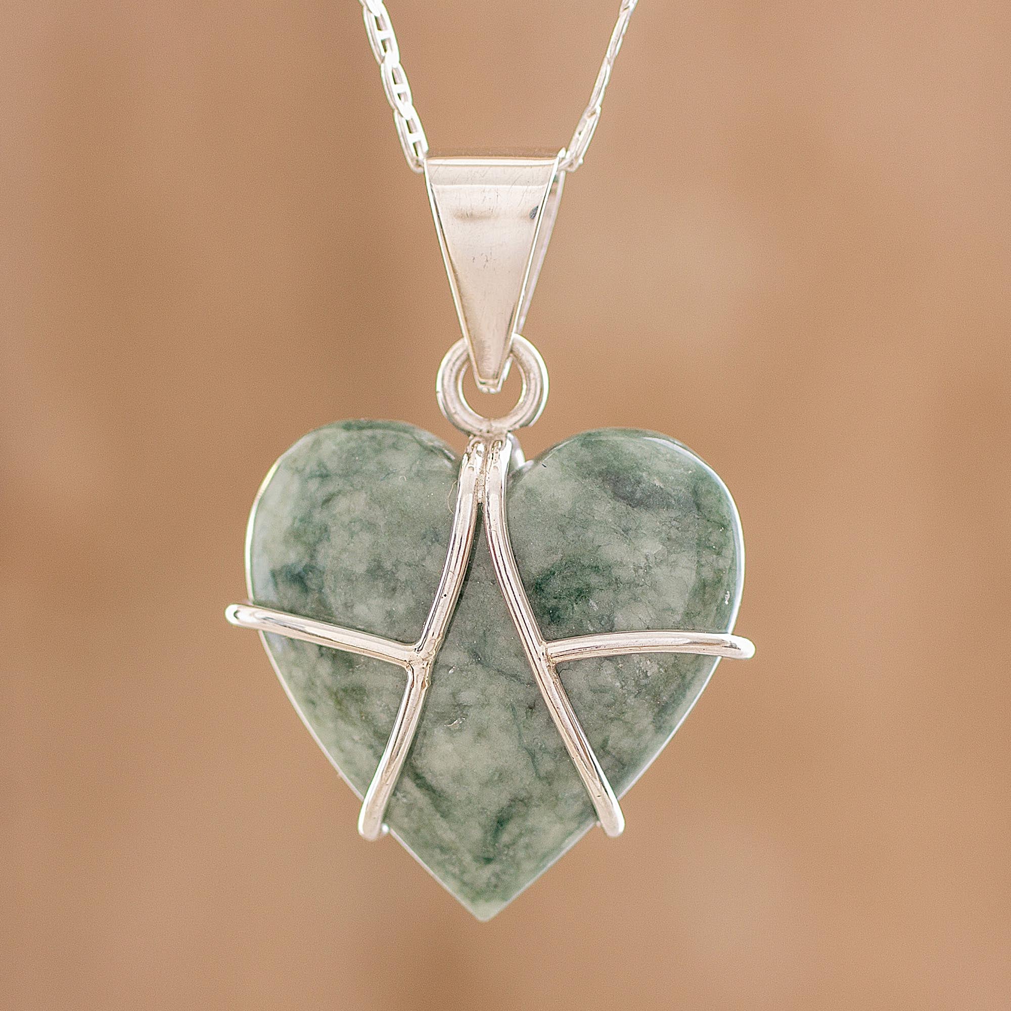 Premium Magical Destiny Jade & Sterling Silver Heart Pendant Necklace