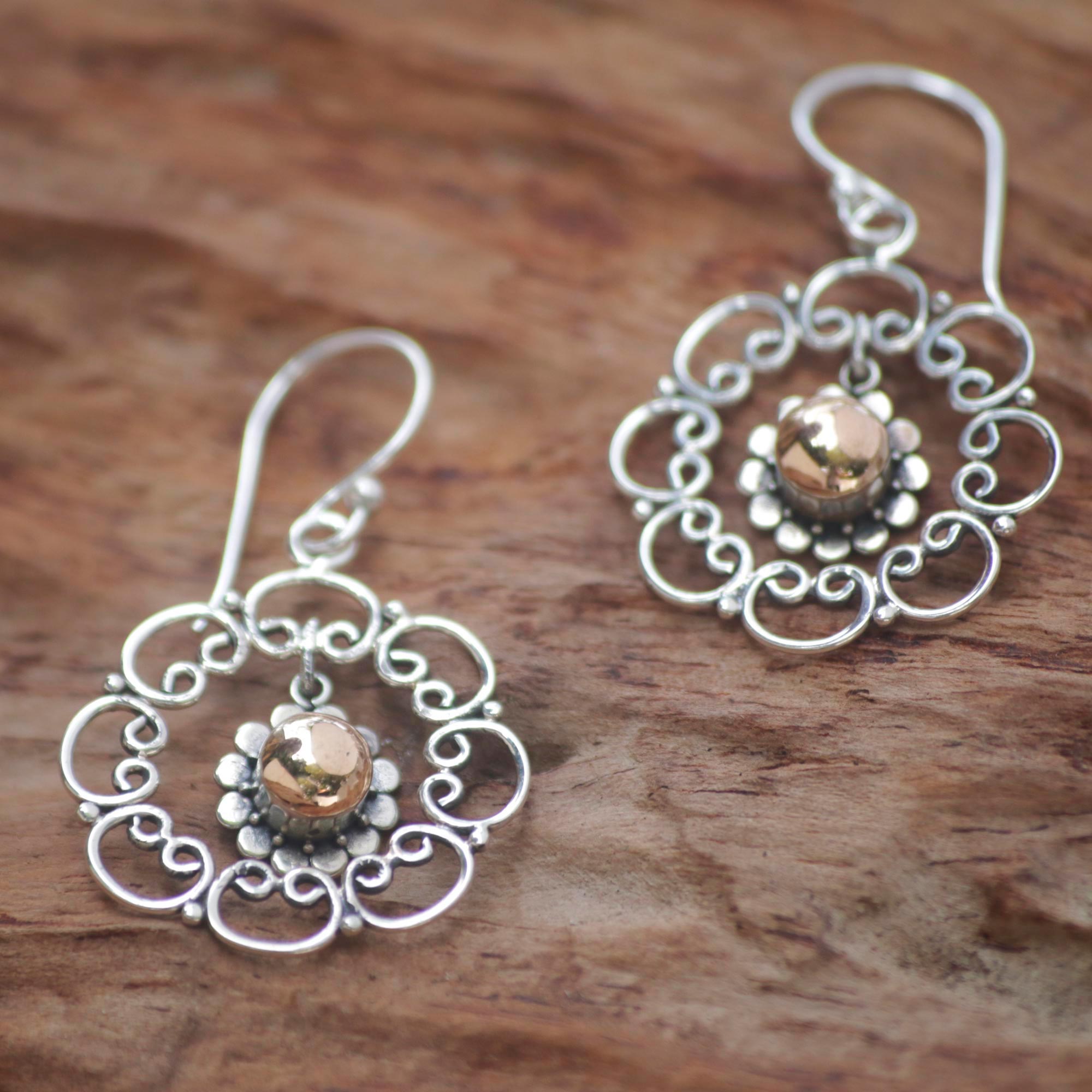 Premium Sterling Silver Earrings with 18k Gold Accents - Handmade in Bali