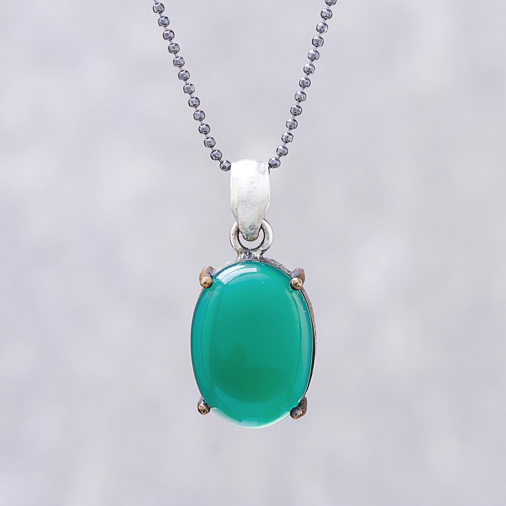 Premium Shamrock Green Onyx & Sterling Silver Pendant Necklace - Handcrafted Elegance