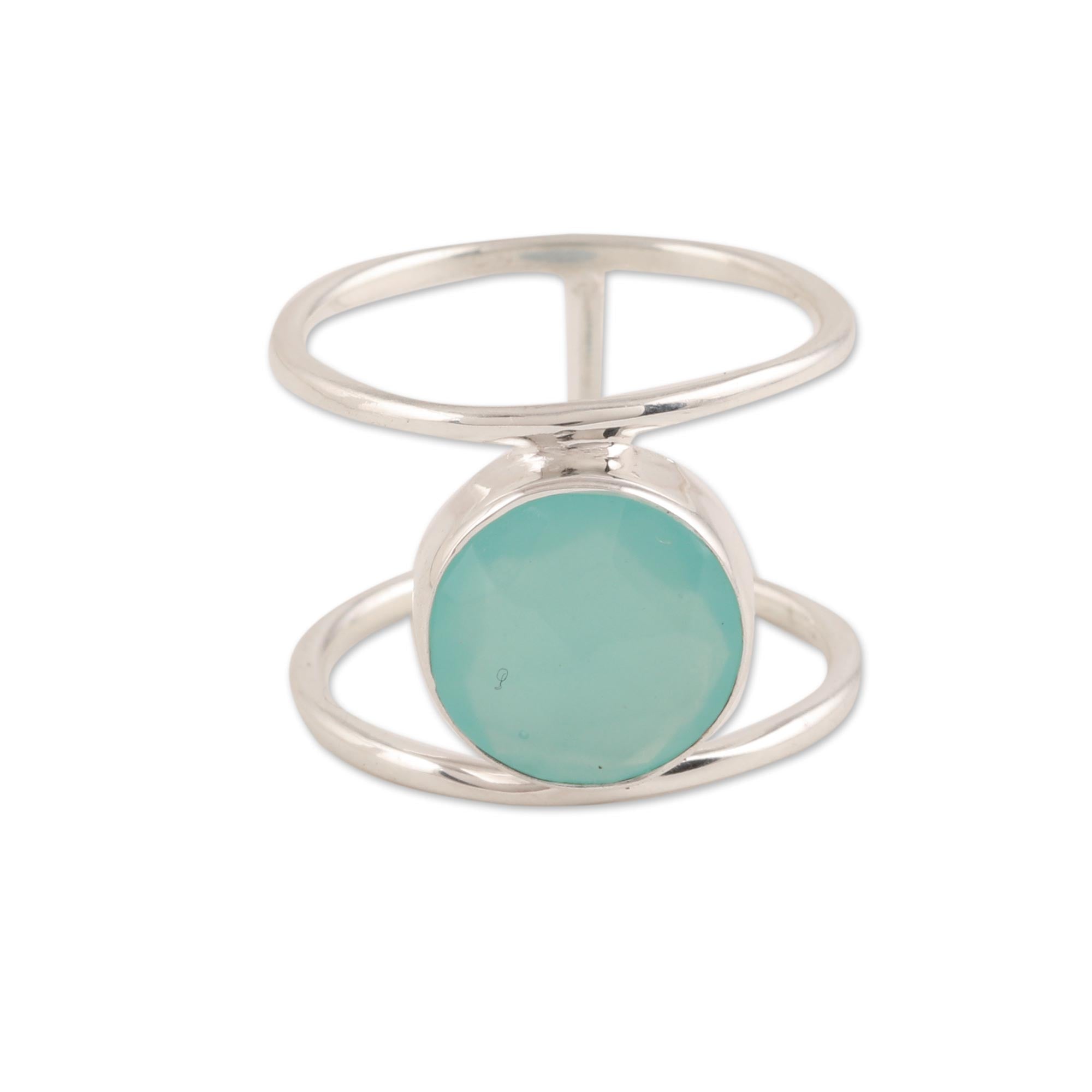 Premium Aqua Bliss 4.5-Carat Chalcedony Ring – Handcrafted in Sterling Silver