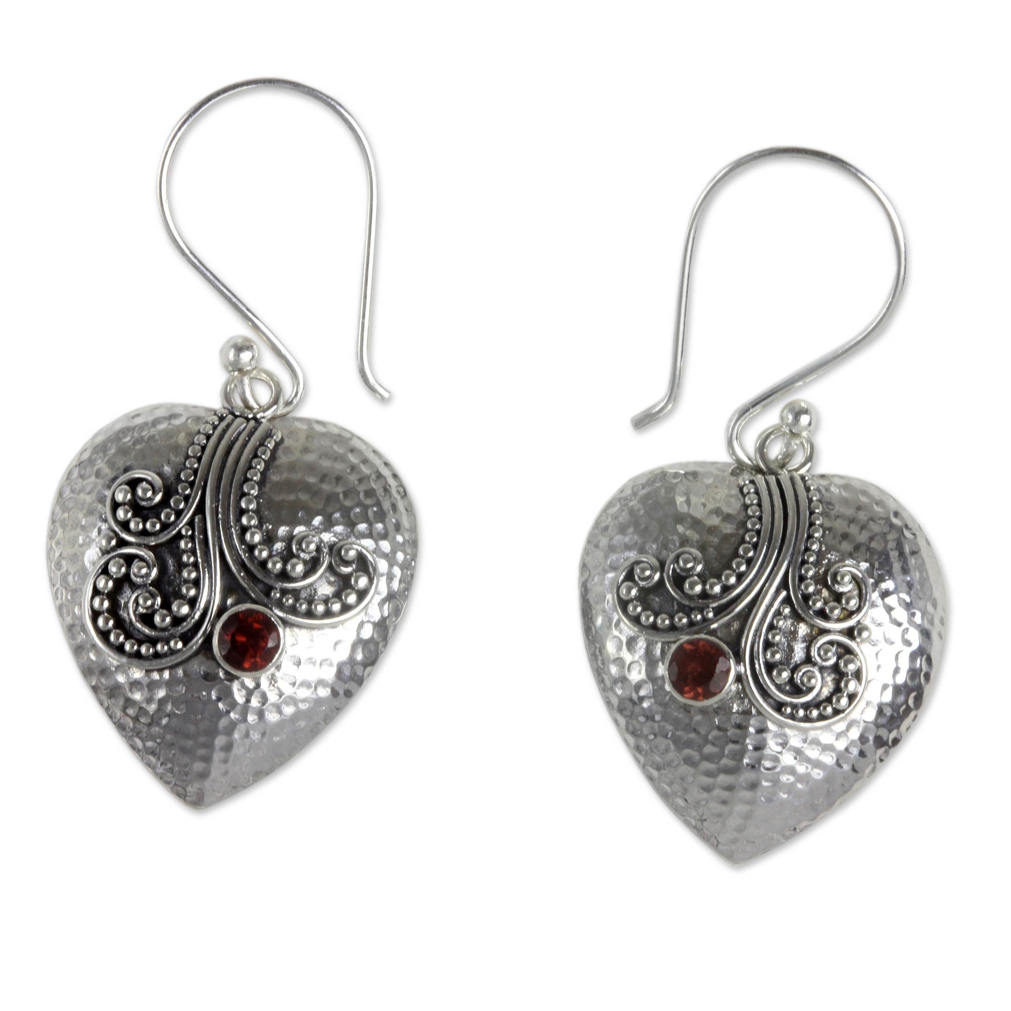 Premium Sterling Silver Heart Earrings with Garnet - Symbol of Eternal Love