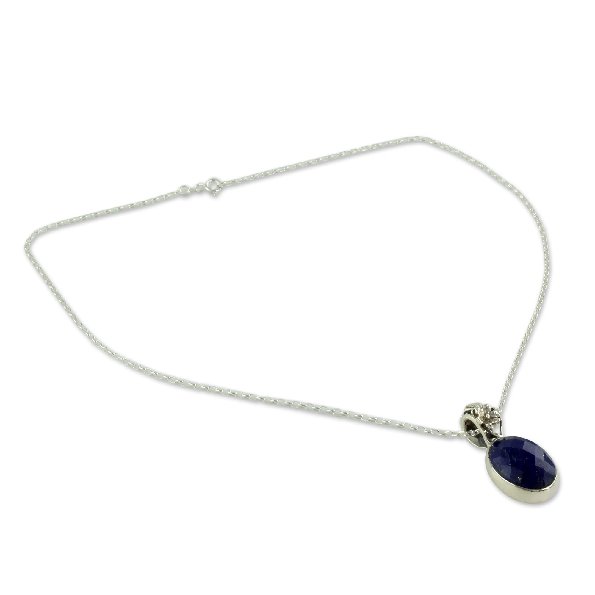 Premium Floral Facets Artisan Silver & Lapis Necklace