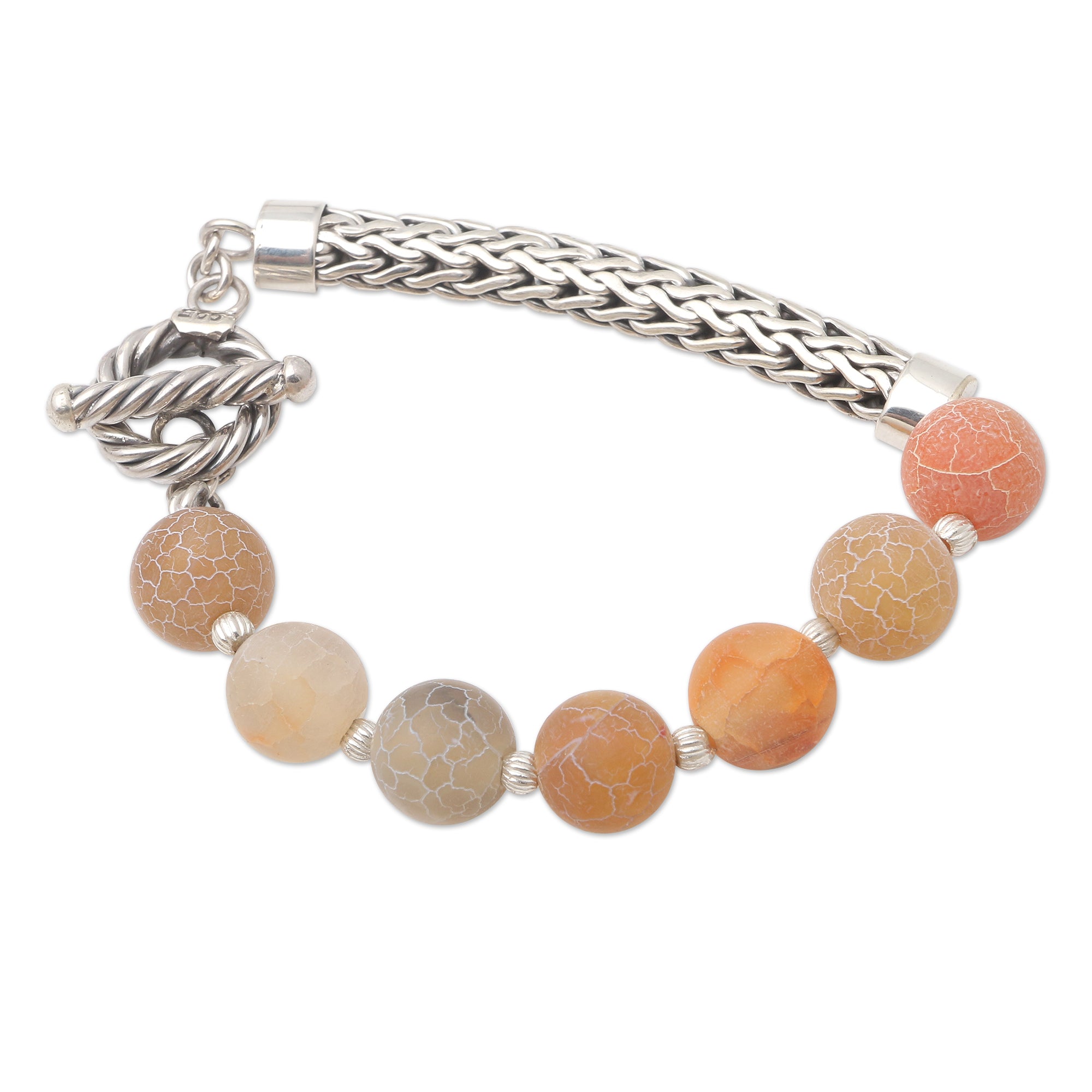 Premium Sensations Agate & Sterling Silver Beaded Bracelet – Unique Asymmetrical Design